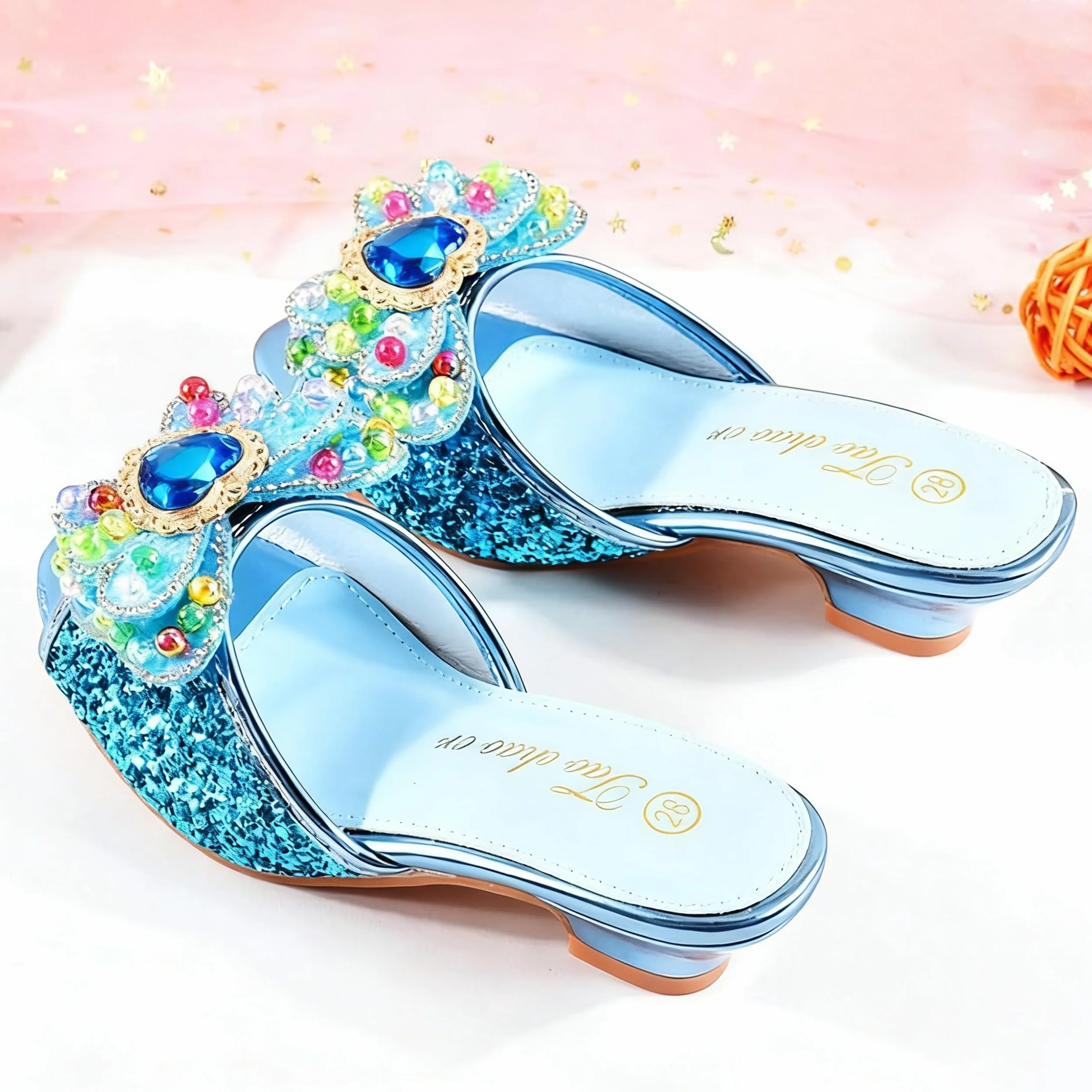 Ragazza Ghiaccio Regina Pantofola Paillettes Fiocco Scarpe col Tacco per Bambine Eleganti Sandali per Bambine Principessa Halloween Natale Carnevale Festa a Tema Estate Rosa 29