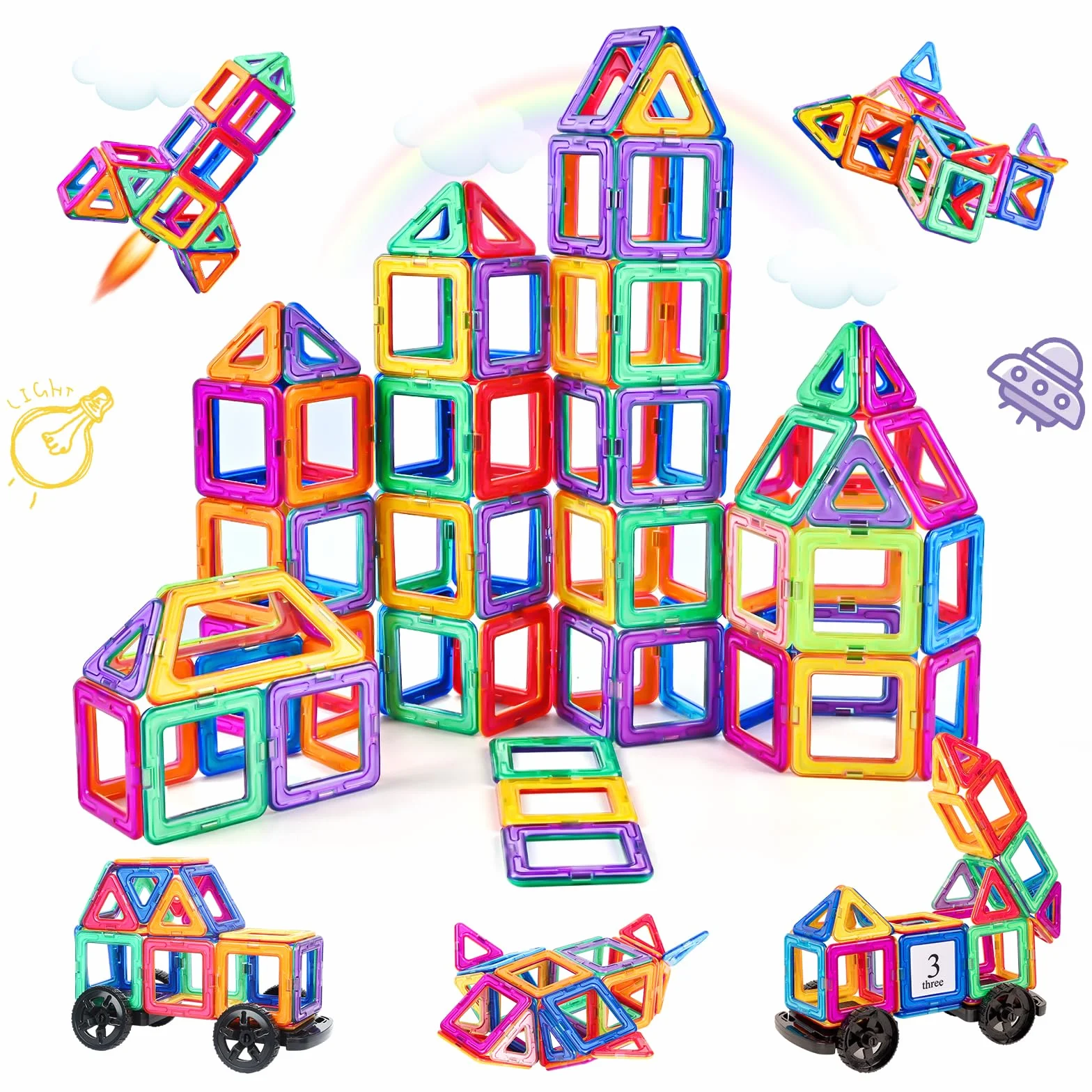 Costruzioni Magnetiche Bambini 82 Pezzi Blocchi Magnetici per Bambini 3D Blocco Magnetico Costruzioni Giocattolo Magnetiche Educativi Calamite Montessori per 3 4 5 6 7 8 Anni