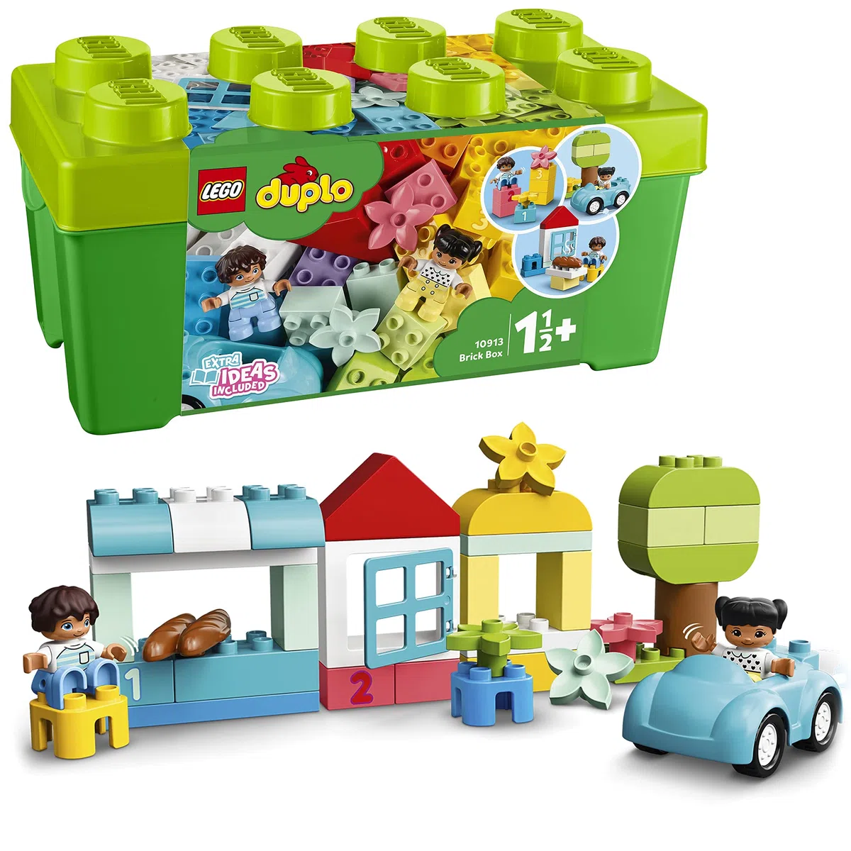 LEGO DUPLO Brick Box - Educational Stacking Toys for 1+ Year Old Boys & Girls - incl. Colourful Number Bricks, a Car & 2 Figures, plus Toy Storage - 10913