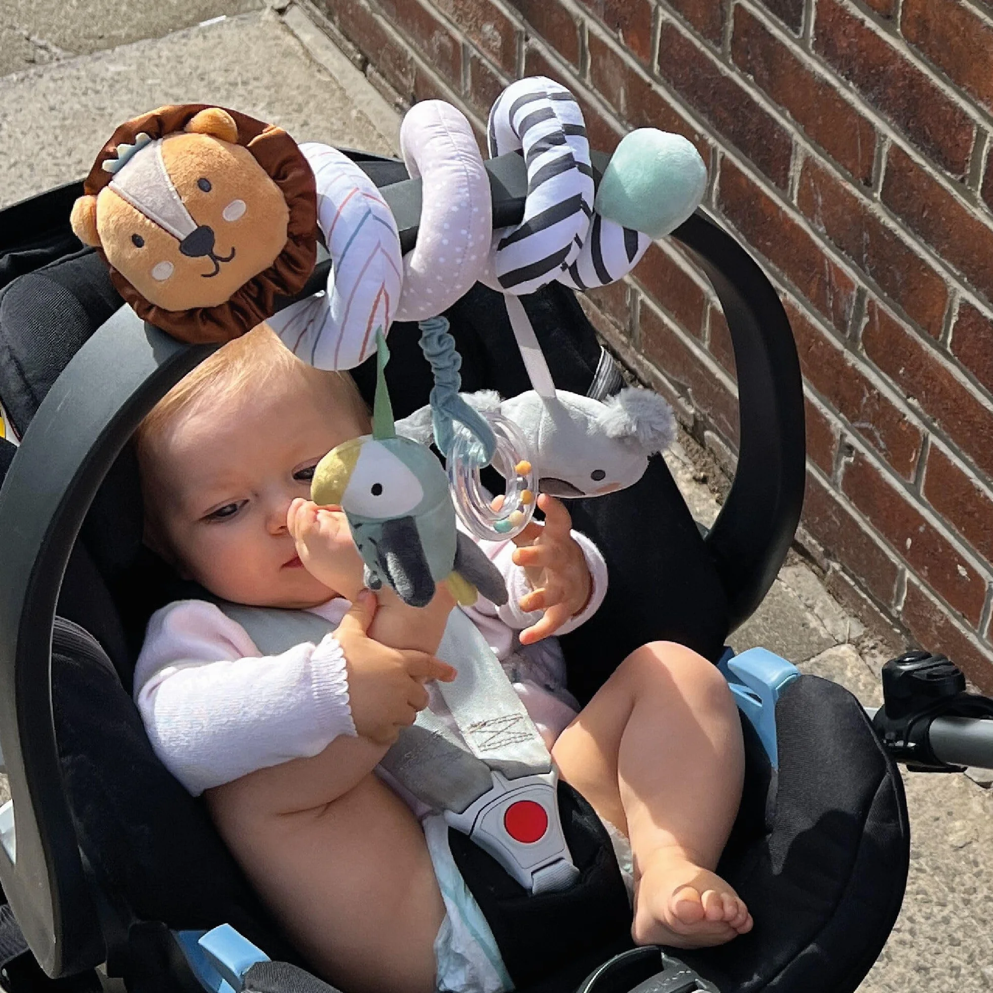 Nuby Spirale delle Attività – Avventura Animale Peluche – Giocattolo Interattivo per Passeggino – Da Attaccare al Passeggino, Seggiolino Auto, Lettino – Regalo di Nascita per Bambina e Bambino Neonato