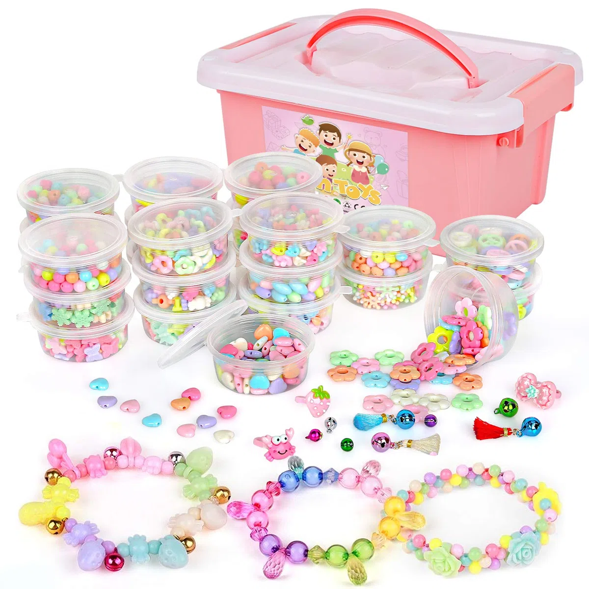 Sanlebi Bambini fai da te perline set, 2000 pezzi braccialetto perla per la fabbricazione di braccialetti,collana, kit fabbricazione gioielli giochi fai da te per ragazze