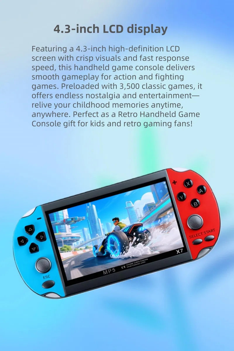 Console per videogiochi portatile YHFITN con schermo IPS da 4,3" - Giochi integrati, supporto uscita TV, con batteria ricaricabile, divertimento classico per tutte le età