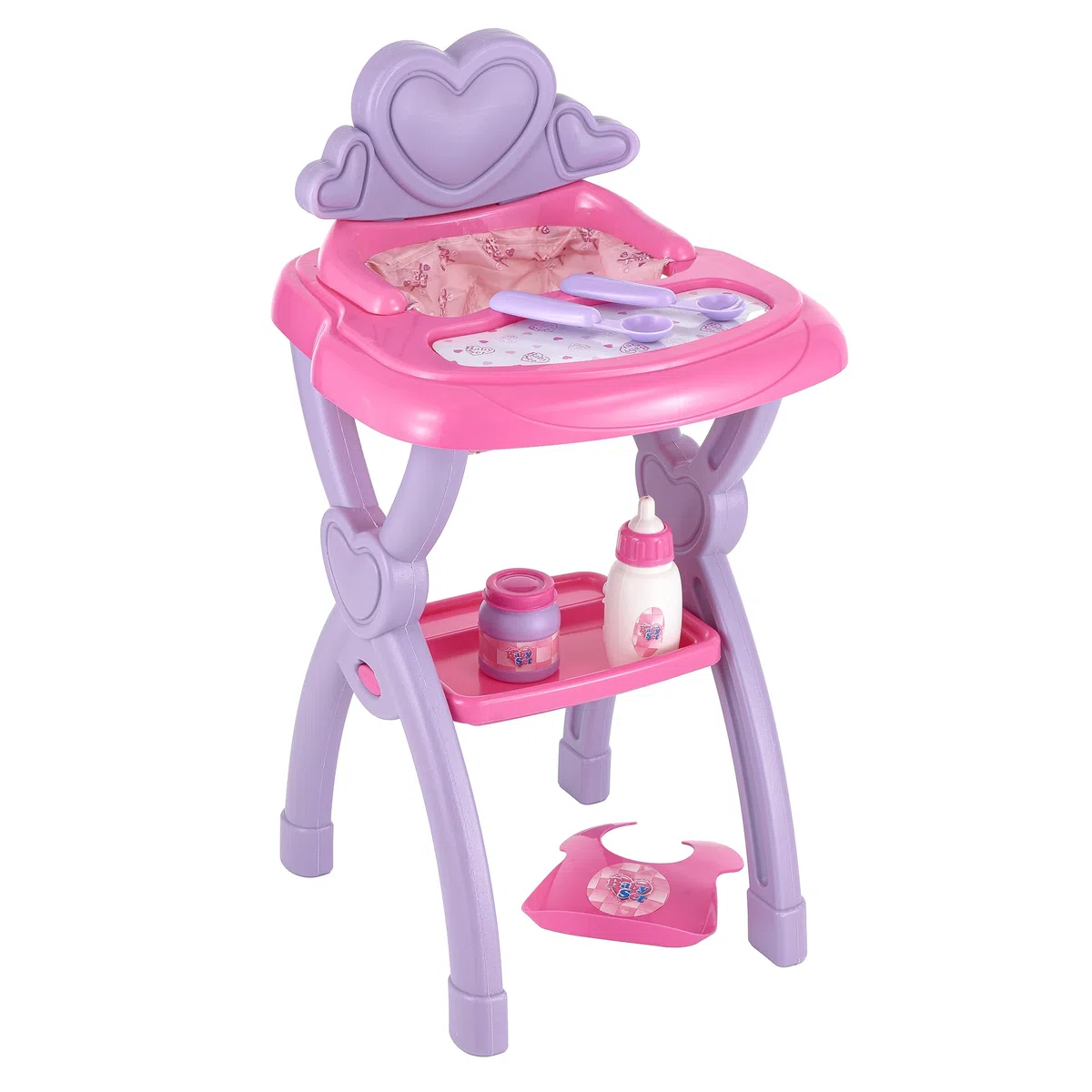 Baroni Toys Seggiolone per Bambola Giocattolo, Gioco Set Seggiolone Pappa, Giocare alle Mamme con Biberon Posate e Bavaglio, Seggiolone per Bambole, Gioco per Bambine 3 4 5 6 7 Anni