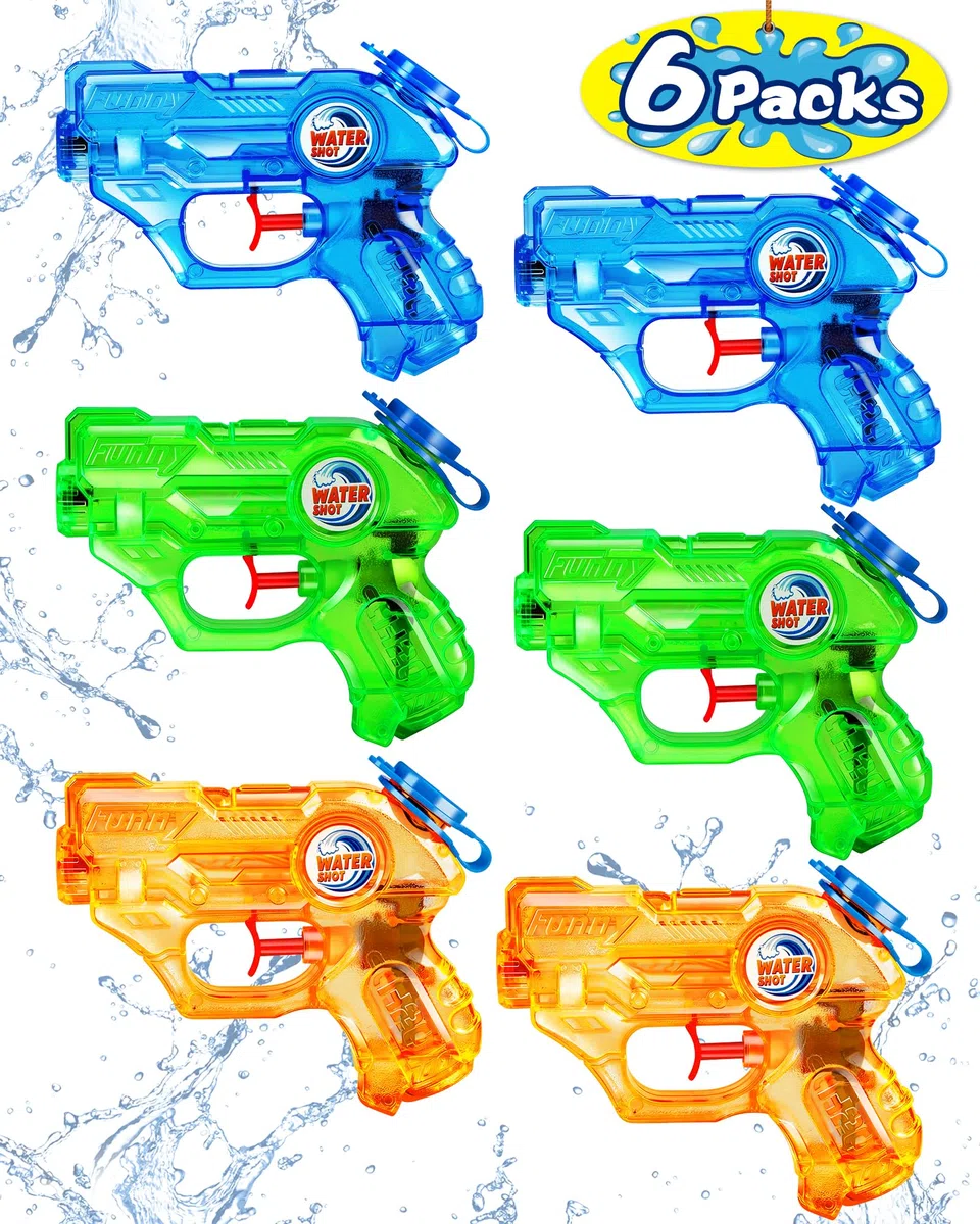 Quanquer Water Gun Kids 6 Pezzi, Piccole Pistole a Spruzzo Gamma 7 Metri 150ml, Serbatoio dell'acqua Estiva Super Water Soaker Asser Gun per Giocattoli da Esterno Beach Pool Watergun (set da 6)