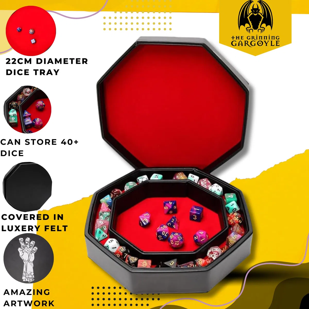 Vassoio per dadi DND da 22 cm - Vecna ​​Artwork - Contenitore per dadi poliedrici - Tappetino per giochi di ruolo - Scatola per dadi DnD per la conservazione - Vassoio per dadi DD - Accessori DnD