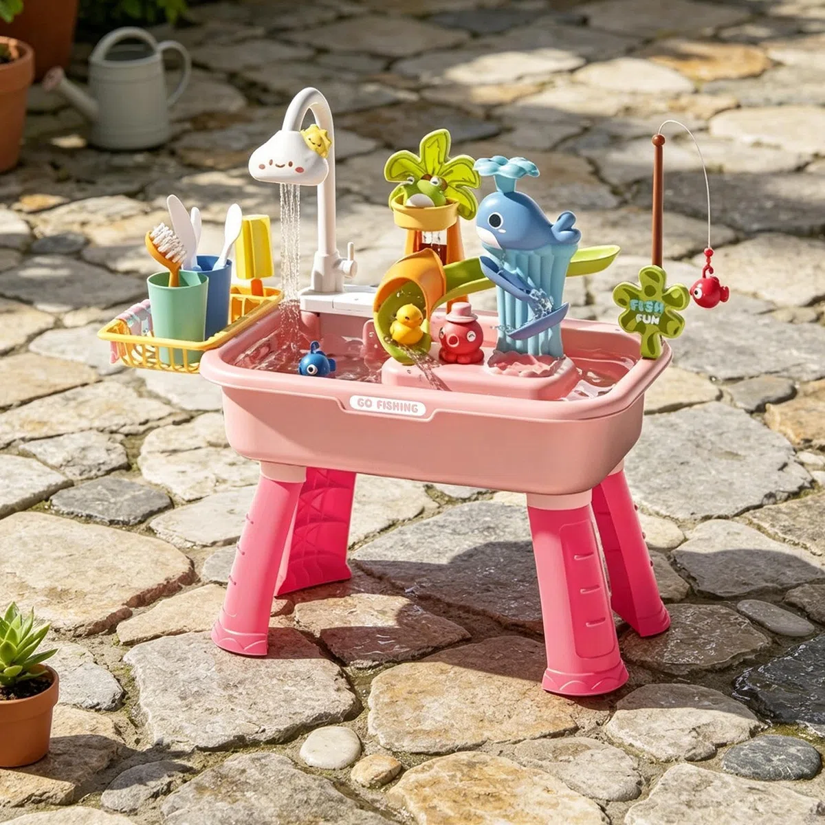 Tavolo Ad Acqua Elettrico Per Bambini | Lavello Da Gioco Aggiornato Con Acqua Corrente E Rubinetto A | Tavolo Sensoriale Per Attività Acquatiche Per Bambini Con Gioco Di Pesca Per 4-8 Bambin-i