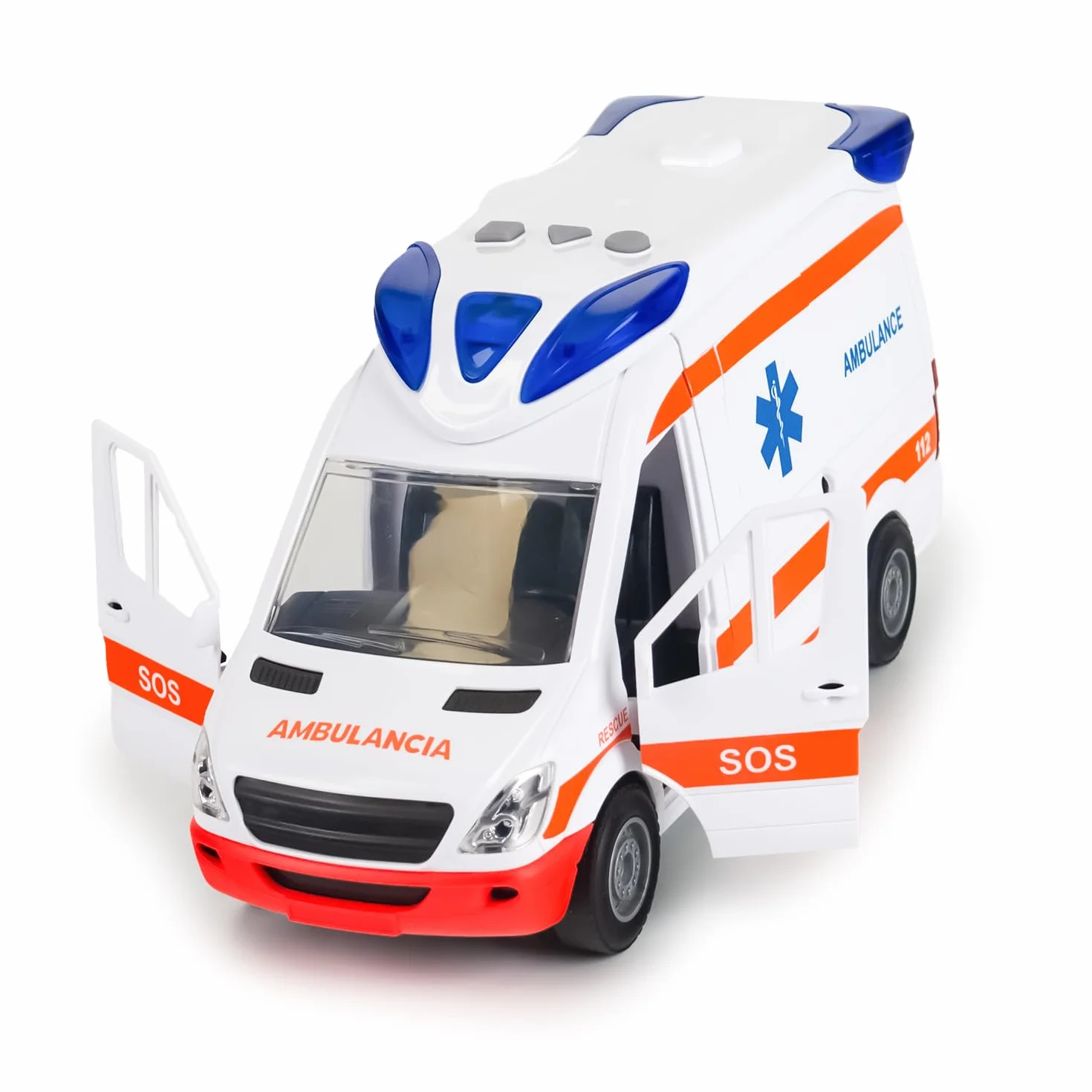CELMAN Automobile giocattolo Medical Responder, camion di ambulanza con barella, portellone apribile, luce e suono, grande auto giocattolo per bambini dai 3 4 5 6 7 8 anni in su