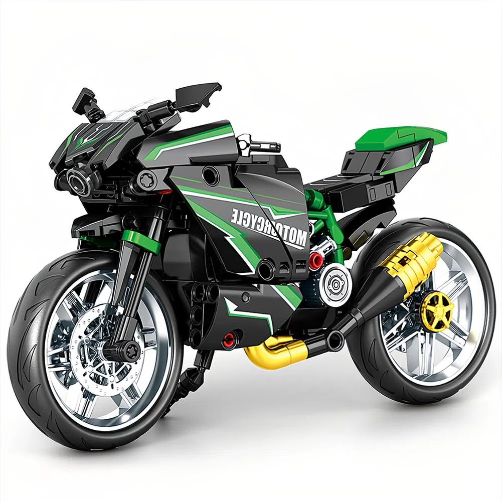 Motociclette Costruzione Modello,Collezionare Blocchi Da Costruzione Modello, Per Supermoto, Tecnica Da Corsa, Superbike,Regali Per Adulti e Bambini, Decorazioni Per l'Ufficio, 14+ (green)
