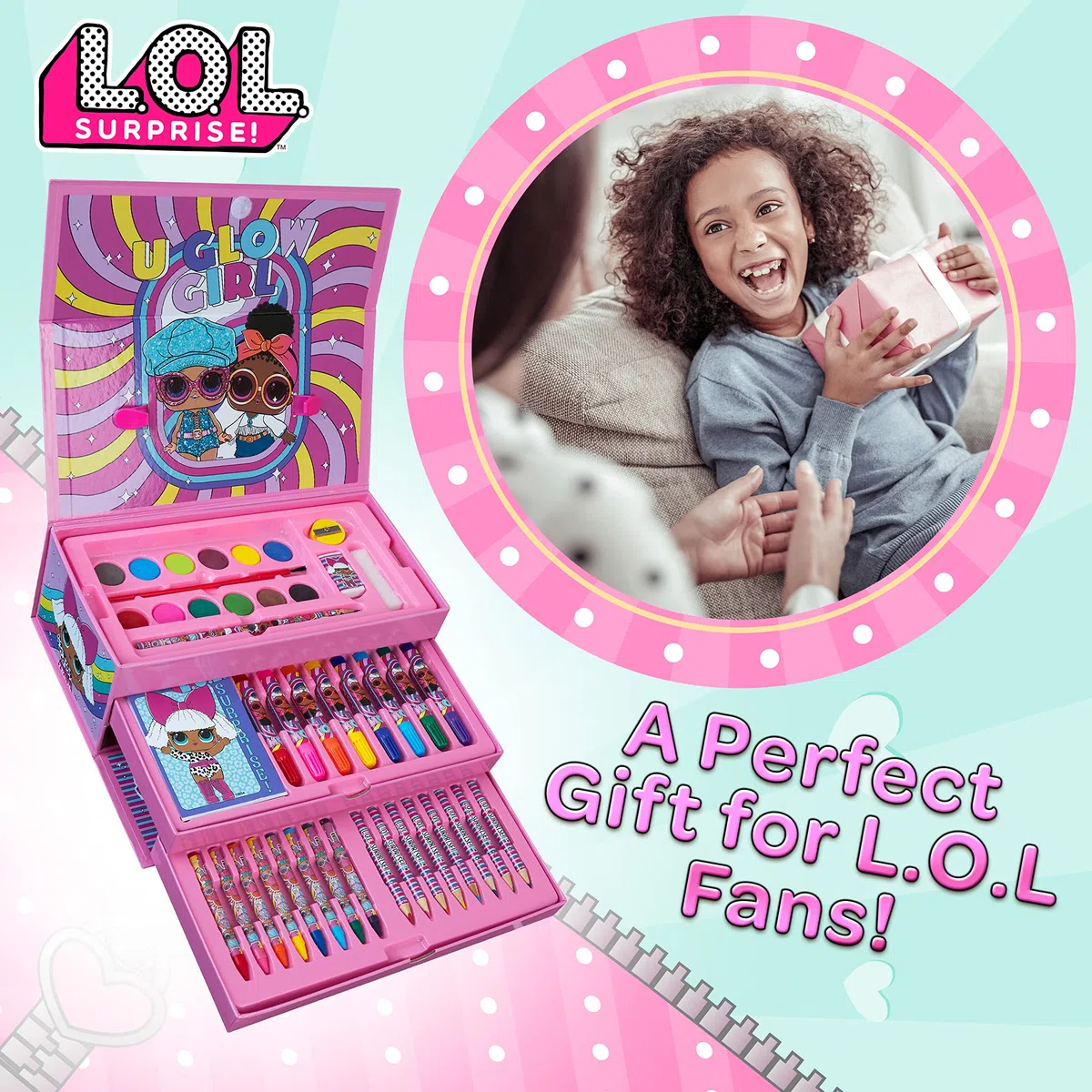 L.O.L. Surprise! Valigetta Colori per Bambini Scatola Kit Colori per Disegnare e Dipingere Set Pennarelli Matite Pastelli Acquerelli Regali LOL per Bambina