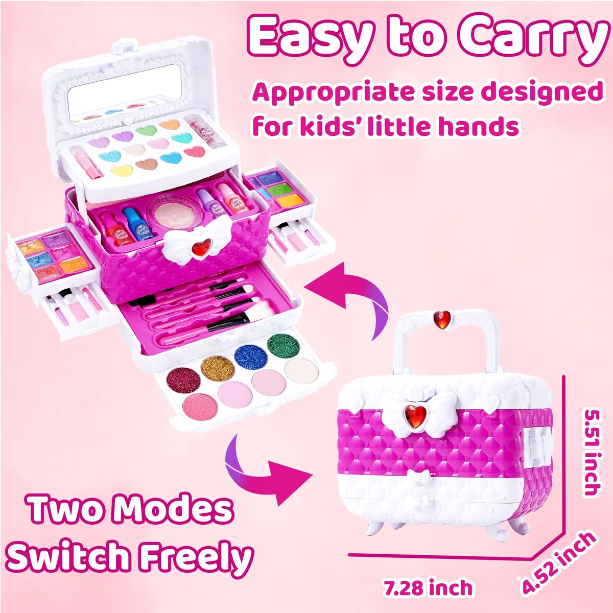 53 pezzi Set di trucco per bambini, set di trucco per ragazze, set di trucco sicuro e lavabile, non tossico, set regalo di trucco, giocattolo per gioco di ruolo per Natale e Halloween, valigetta per