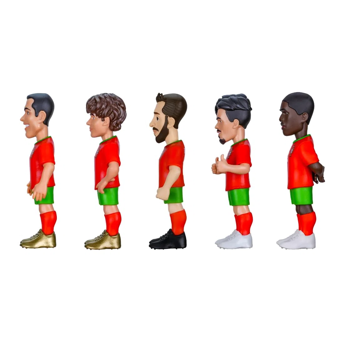 MINIX - Football Stars - Coppa del Mondo - Confezione - Portogallo - 5 personaggi - Personaggio da collezione 7 cm (Ronaldo, Joao Neves, Bernardo Silva, Vitinha, Nuno Mendes)