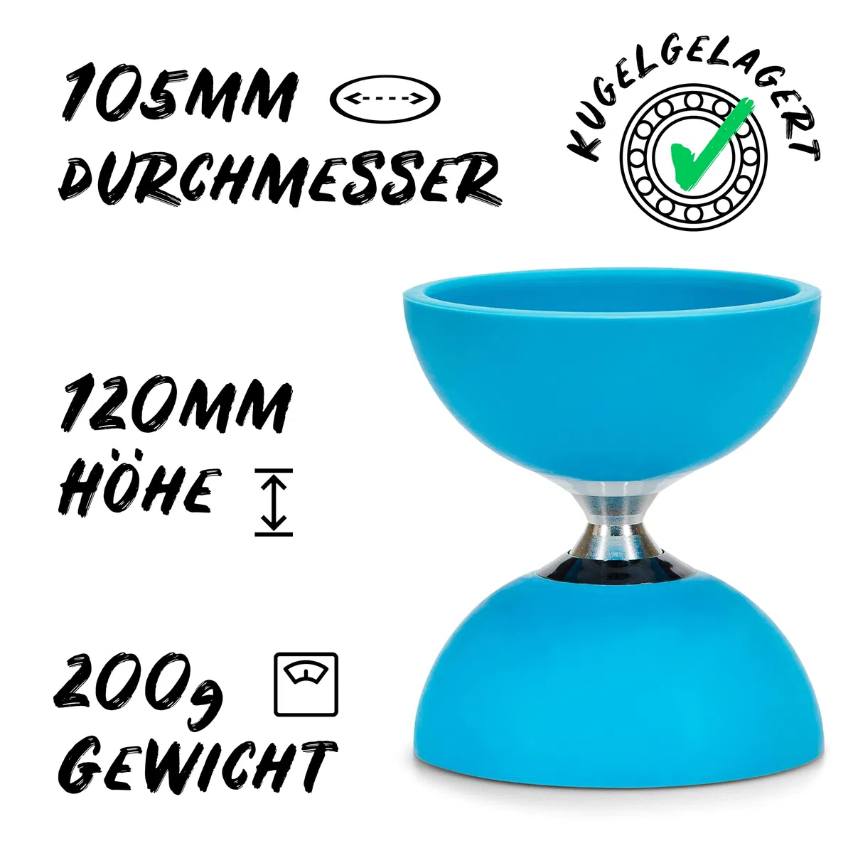 Diabolo Freizeitsport Set giocoliere Pro con cuscinetti a sfera, filo di ricambio (160 cm) e istruzioni stampate. Confezione da regalare.