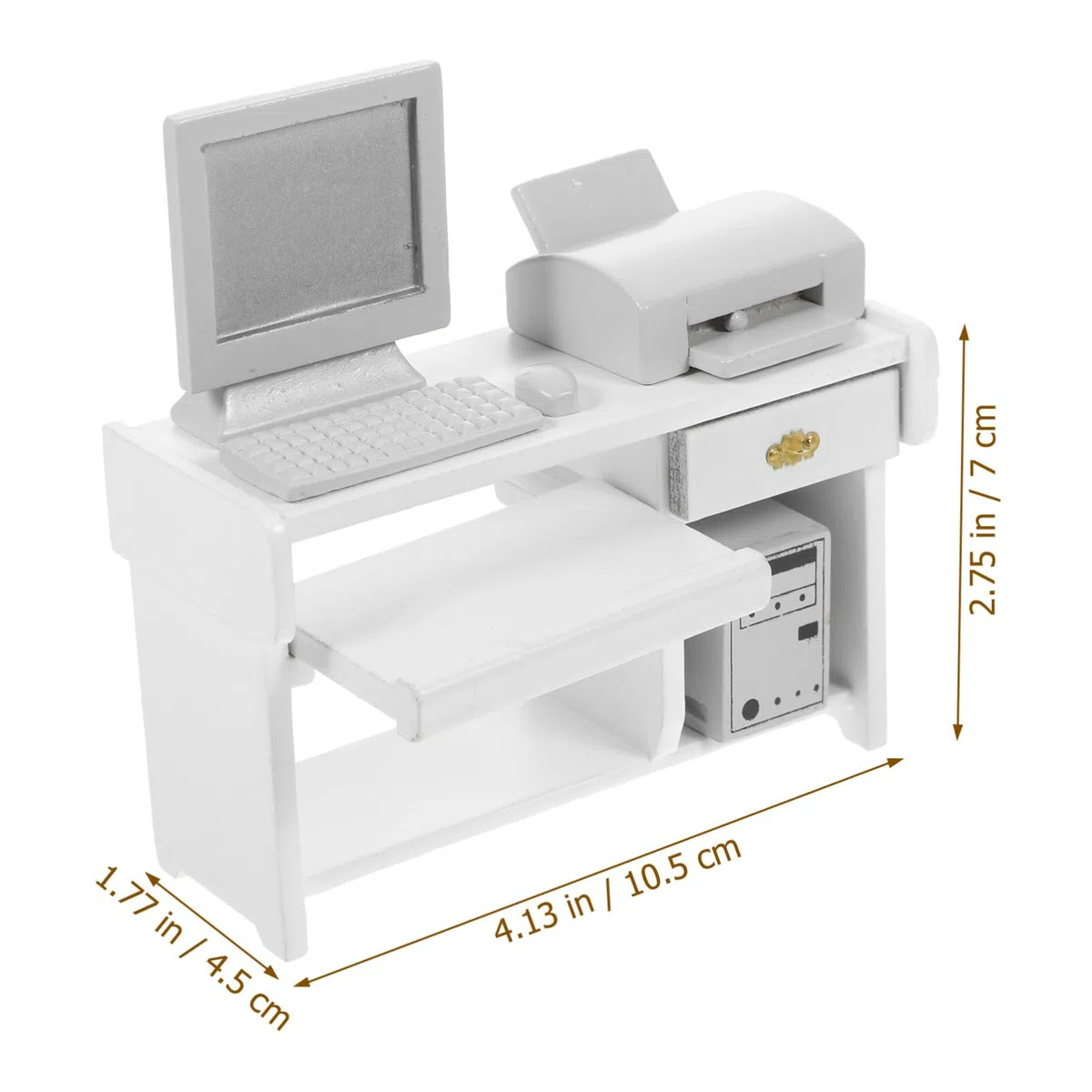 TOYANDONA 1 Set in Legno Computer Stampante Decorazioni Accessori Scrivania in Miniatura Modello Mini Scrivania Scrivania Scrivania Giocattoli Miniatura Mobili da Ufficio Bianco