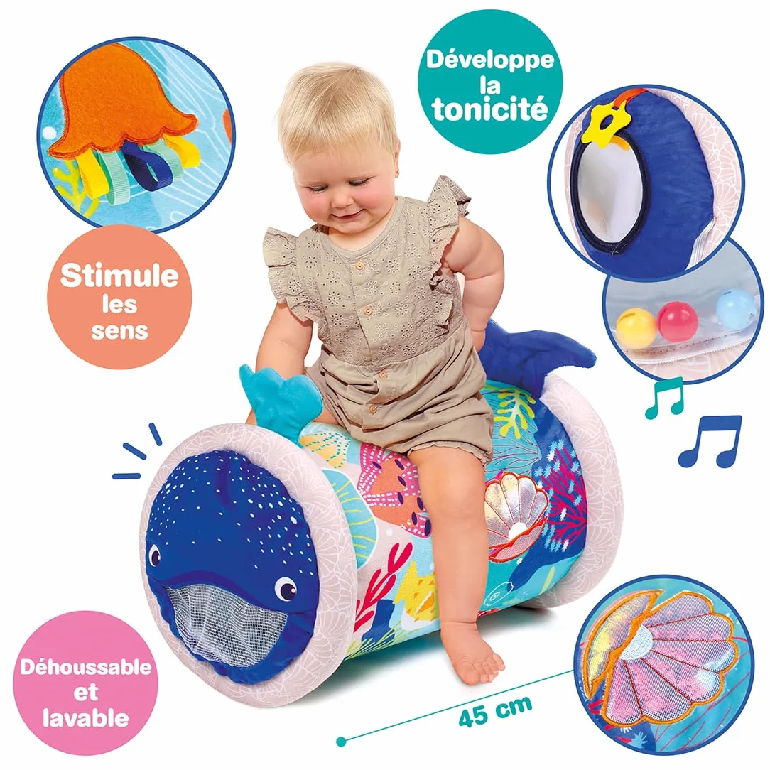 LUDI – Baby Roller Balena – Rullo Gonfiabile per attività – 6 attività sensoriali – Sviluppo motorio e coordinamento – a Partire dai 6 Mesi – 45 x 30 cm