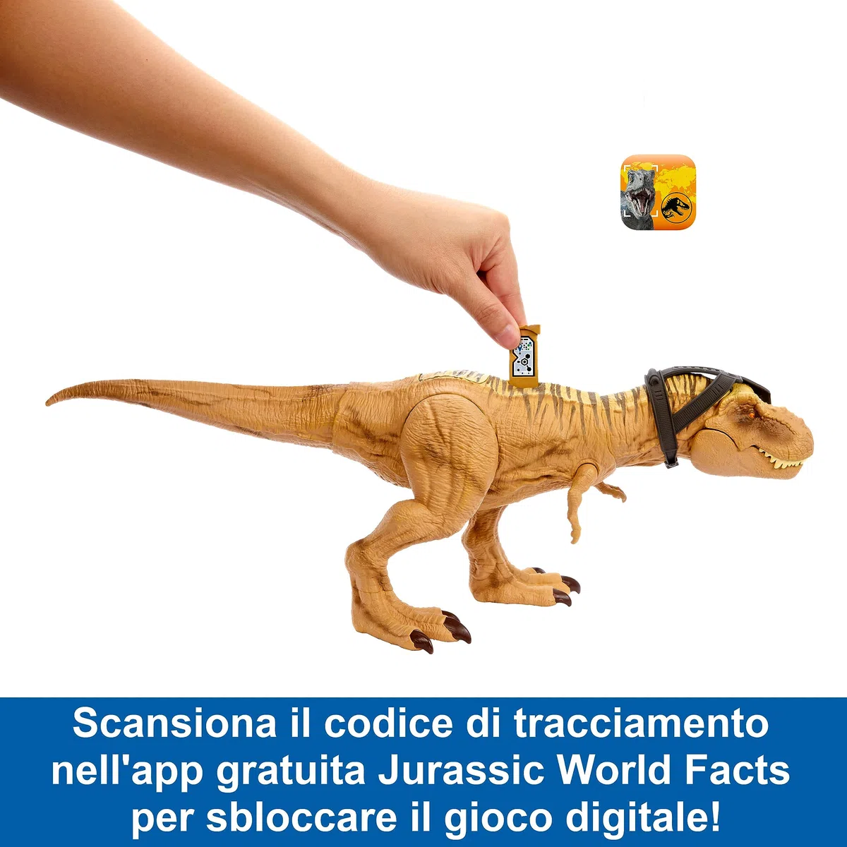 Mattel Jurassic World - T-Rex Caccia e Divora, dinosauro action figure con azione d'attacco doppio morso, suoni e attrezzatura di tracciamento, giocattolo per bambini, 4+ anni, HNT62