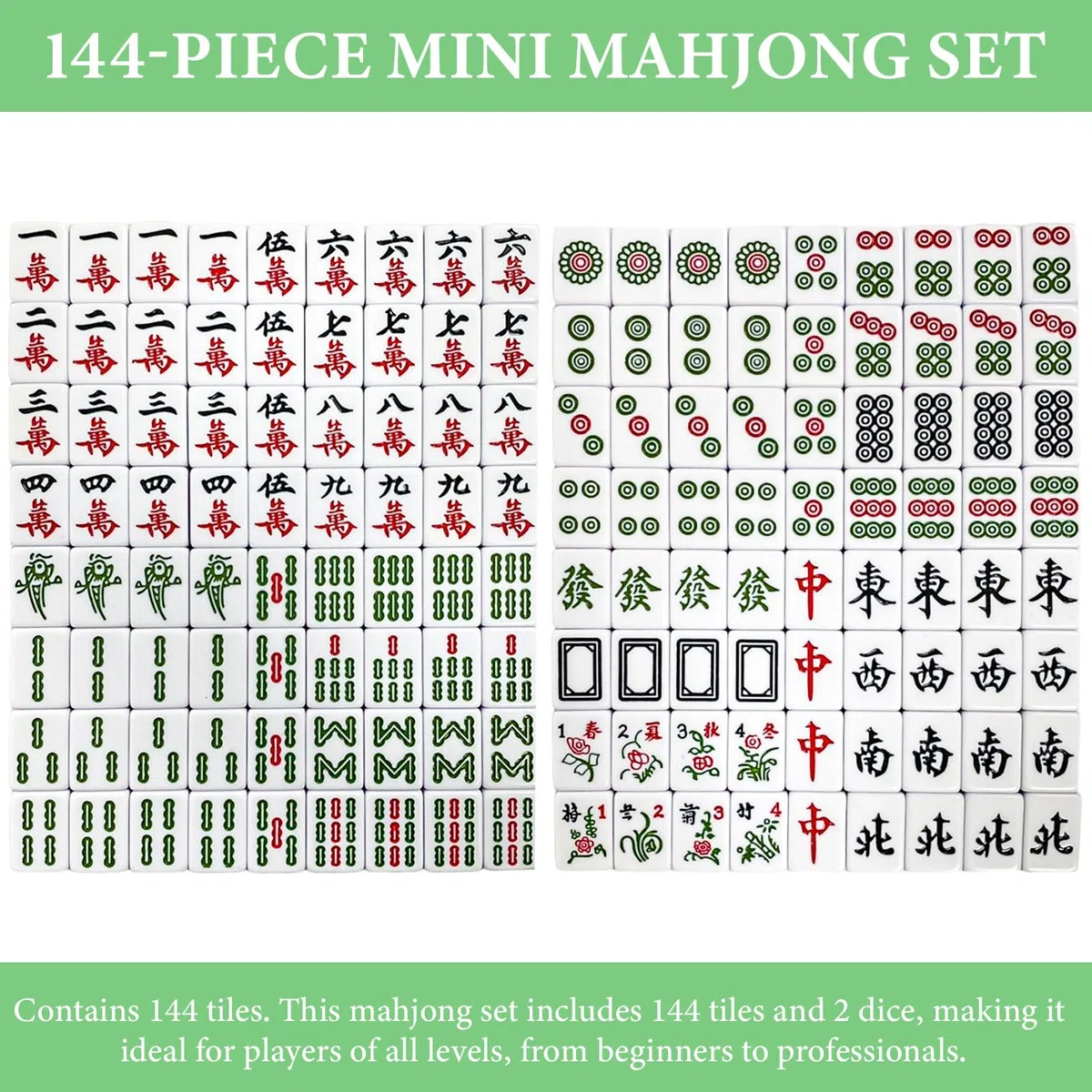 Mini Set Mahjong 24mm, Gioco da tavolo portatile tradizionale con 144 tessere, 4 supporti e 2 dadi, Gioco di viaggio compatto e di strategia per adulti (Rosa)