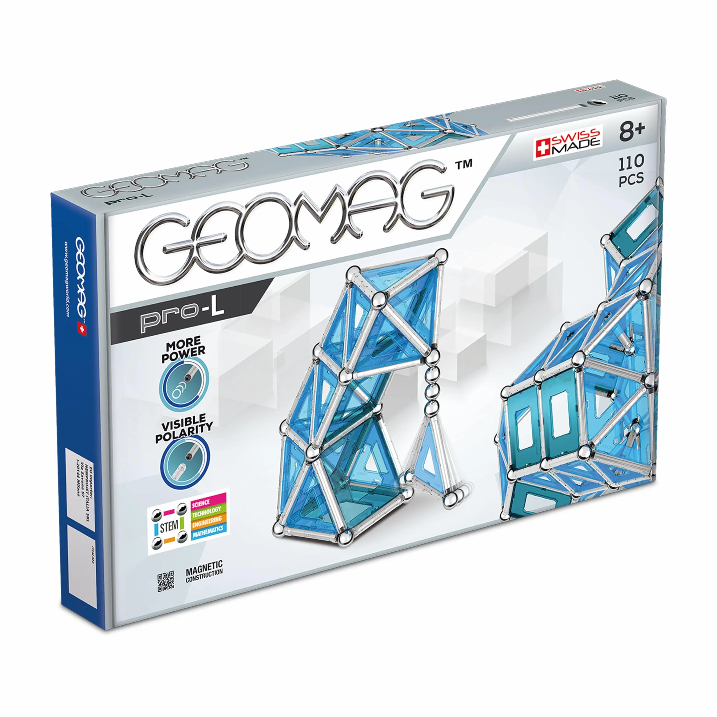 GEOMAG - PRO-L 110 Pezzi, Costruzioni Magnetiche per Bambini Geometriche, Blocchi Magnetici con Barrette e Sfere, Giochi Bambini 8 Anni +, Gioco STEM Educativo, Idea Regalo Natale e Compleanno