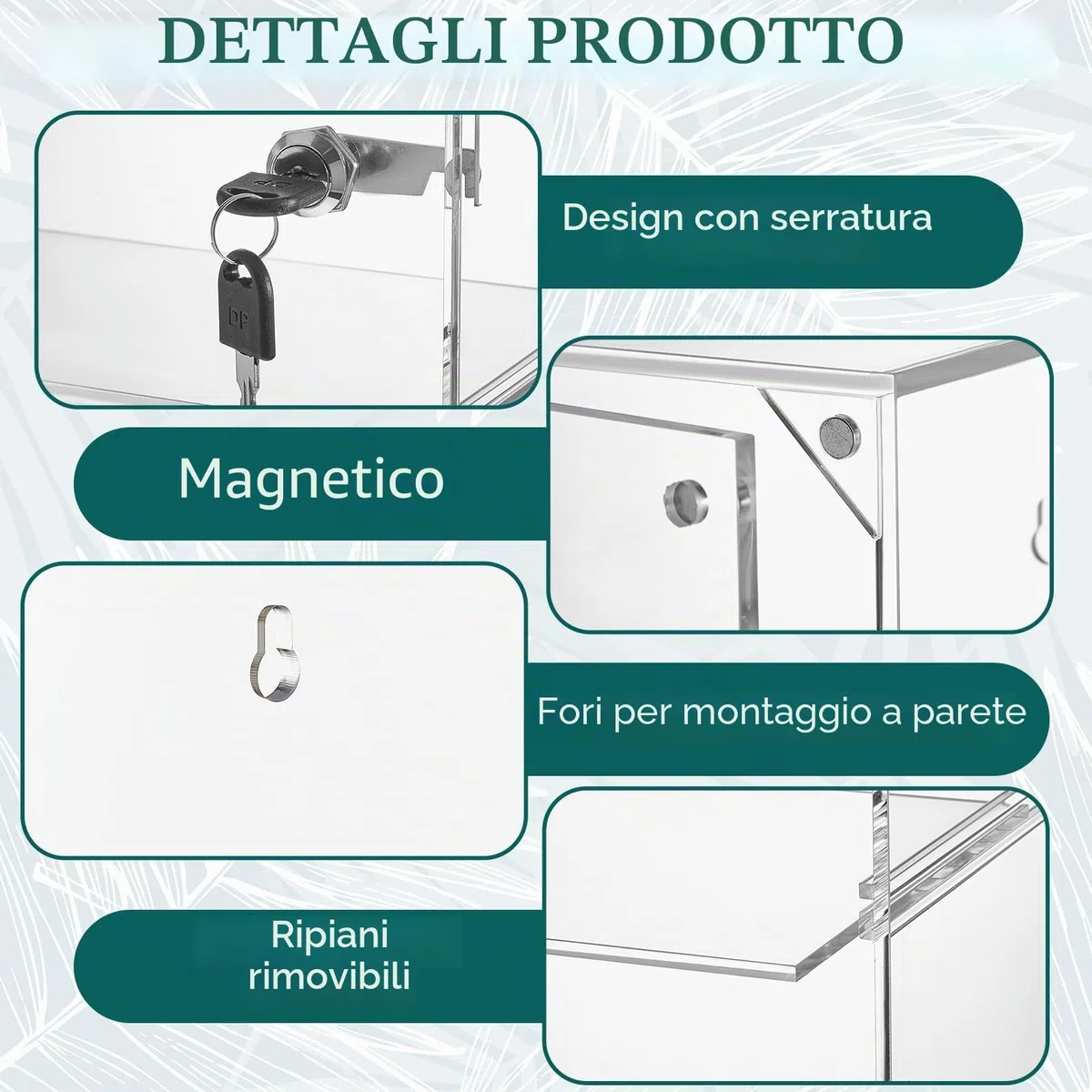 Barydat Vetrina in acrilico con serratura e chiave, vetrina trasparente, vetrina multi funzionale, sicura per negozi al dettaglio (4 ripiani rimovibili, 30 x 15 x 40 cm)