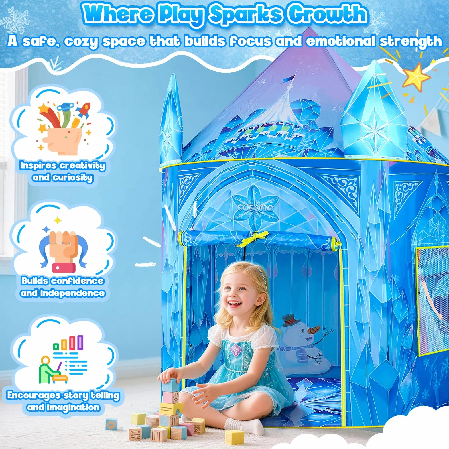 Cosone Tenda per Bambini, Tenda da Gioco Castello da Principessa per Ragazze con Borsa da Trasporto, Portatile Pieghevole Tenda dei Giochi per Interni ed Esterni Regalo Natale Compleanno