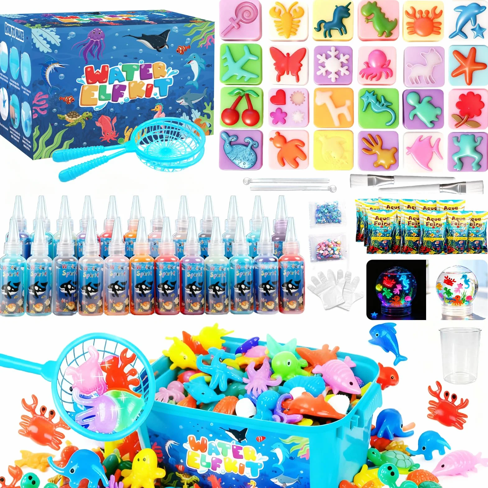 SACBRZZ Magic Water Elf,71 PCS Kit Gel Acqua Bambini,Magic Water Creativo Acqua Gel Set,24 Flaconi Di Gels Colorato E 24 Formine,Attivita Creative Bambino DIY Giocattolo Fatto Regalo per Bambini 3+