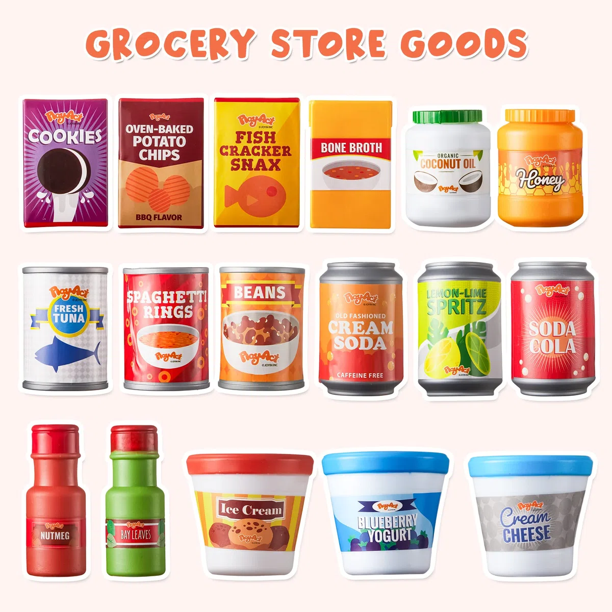 JOYIN 30 Pezzi Giocattoli per Bambini in Plastica Giocattoli Alimentari Scatole della Spesa, Giochi di Imitazione Accessori da Cucina, Cibo Finto Regali per Bambini e Giocattoli al Coperto