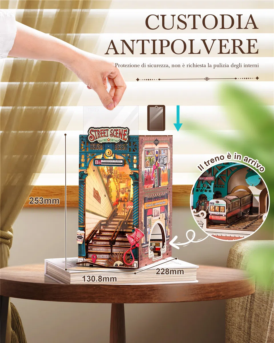Rolife Book Nook Kit Miniature da Costruire DIY Booknook Street Scene 3d Puzzle Legno con Luci Decorazione Libreria Casa Modellismo da Costruire Adulti Diorama Modellismo