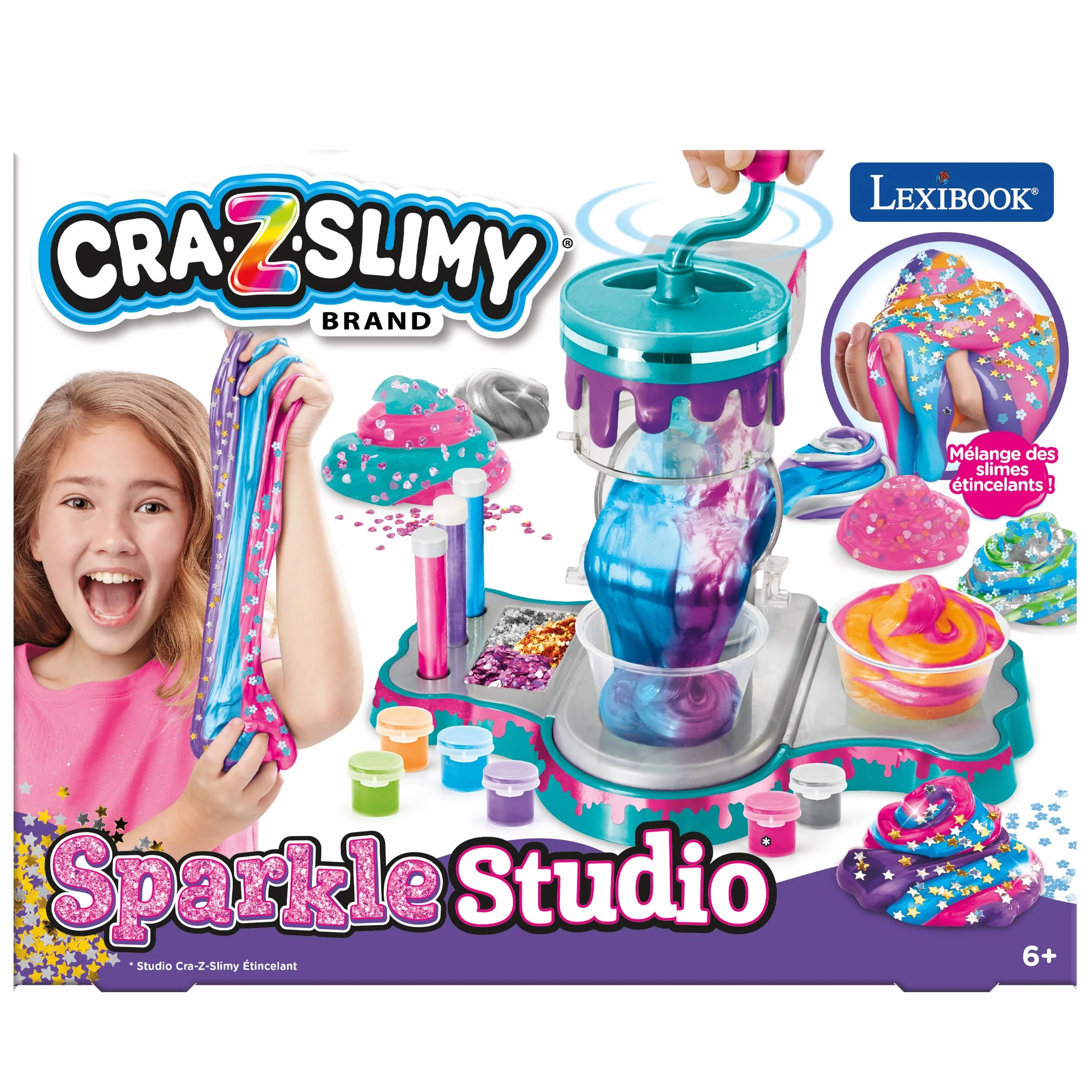 Lexibook, Studio Slimy Scintillante, Rosa Viola Blu Arancione Verde Argentato, CRSLIM40