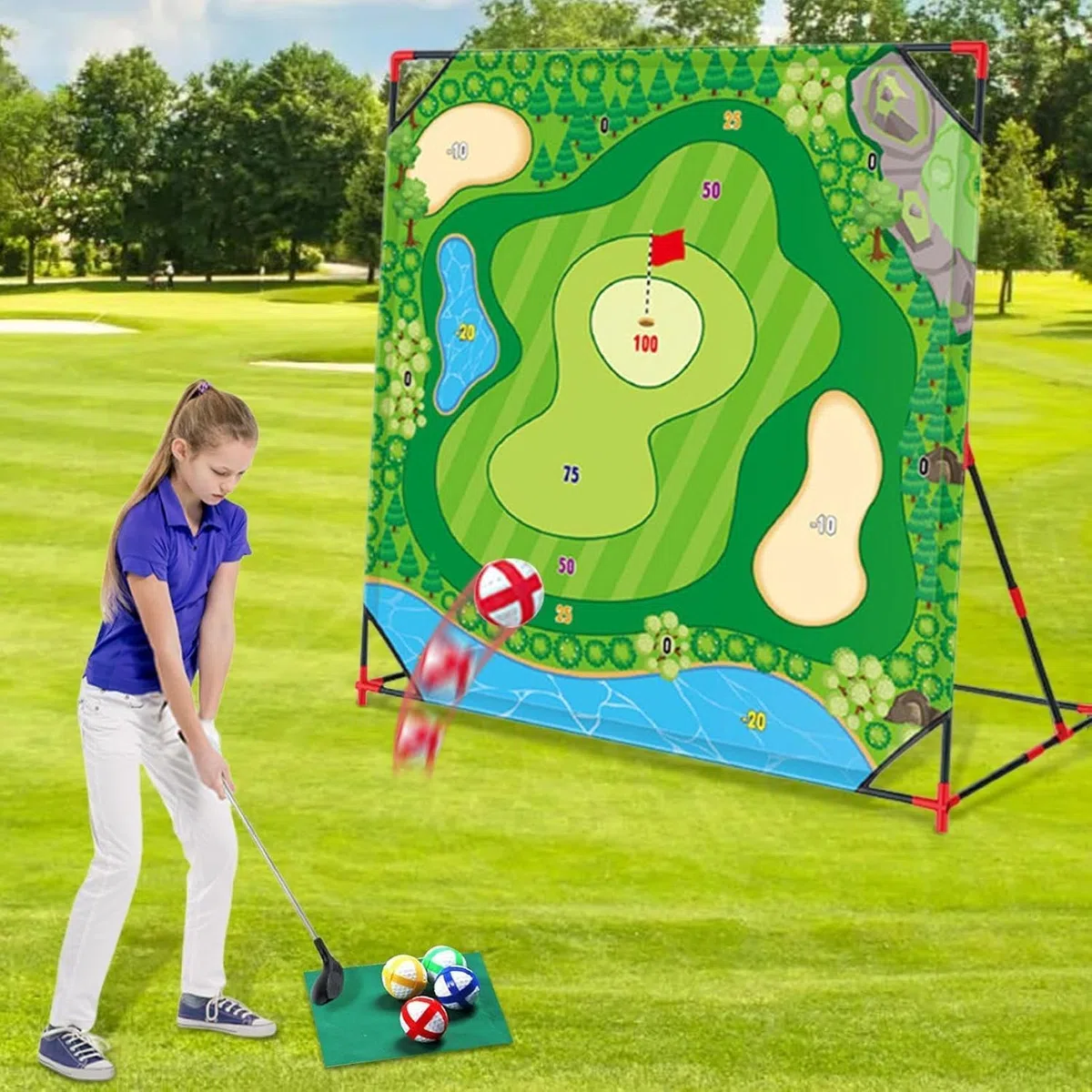 Golf Battle - Set da gioco per esterni e interni, per bambini e adulti, con tappetino da swing, parete bersaglio e putting trainer - favorisce il gioco attivo, la coordinazione e le abilità di golf