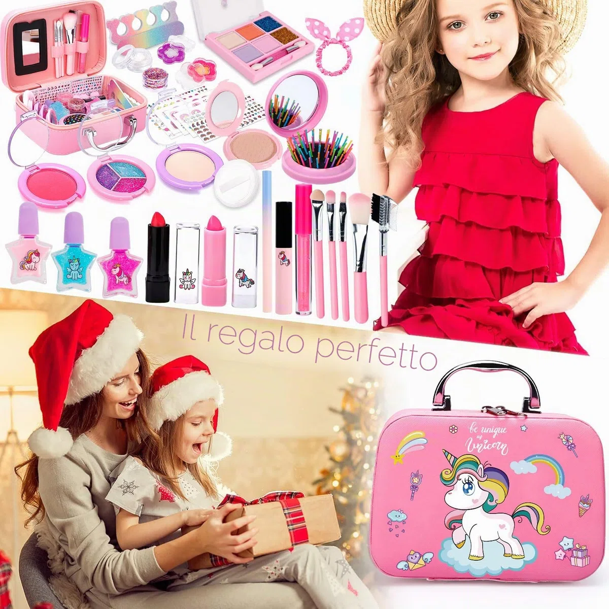 Set Trucchi Bambina 38pcs, Sicuro, Atossico e Lavabile, Anallergico, Trousse per Giochi Bambina, Regalo di Natale e Compleanno per Bambine 4-10 Anni