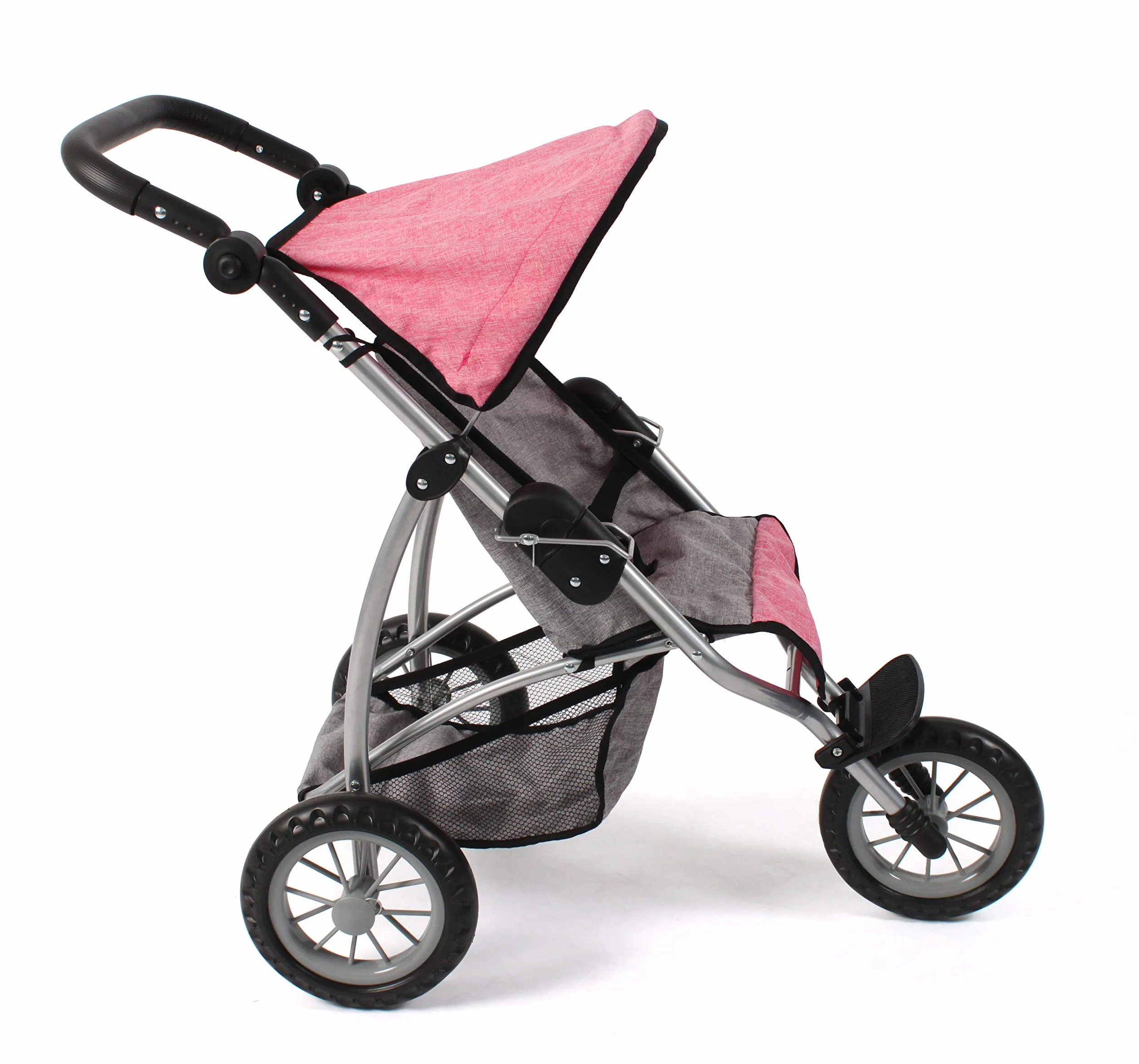Bayer Chic 2000 - Passeggino per bambole Leon, jogging, per bambini dai 4 agli 8 anni, grigio melange, rosa, 75 x 40 x 73,5 cm