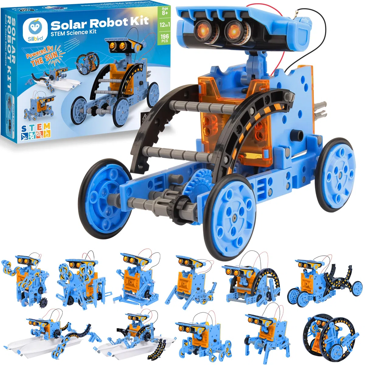 Sillbird Giocattoli Robot Solari per Bambini, 12 in 1 Dual Drive alimentato a Energia Solare e Cellulare, kit di Esperimenti Educativi STEM per Ragazzi e ragazze di età 8-12 (190 pezzi)