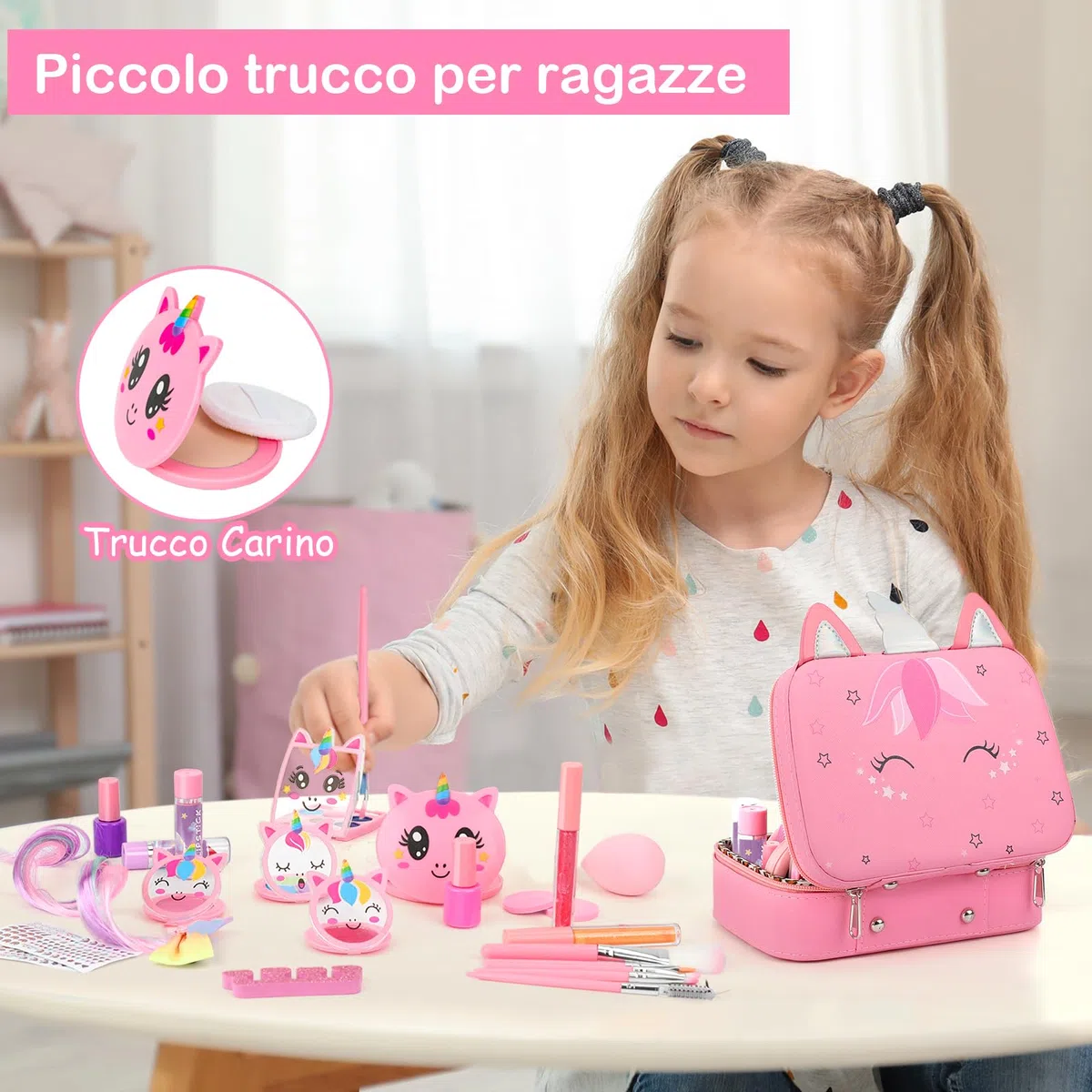 Heaning Trucchi Bambina Regalo Giocattoli - Trousse Valigetta Trucchi Giochi Halloween Natale Compleanno Giochi Bambini Regalo Bambina 3 4 5 6 7 8 9 10 11 12 Anni