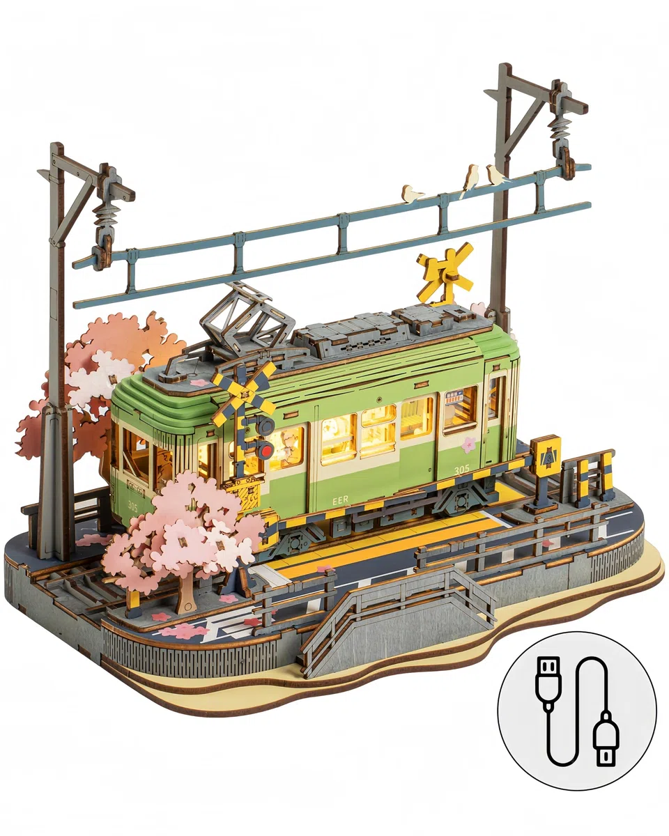 ROWOOD Viaggio Nei Sakura Puzzle Legno 3D, Kit Modello in Legno Da Costruire Per Adulti, Kit Fai Da Te Per Costruire Tram Giapponesi Sakura, Ideale Come Regalo Di Natale E Compleanno