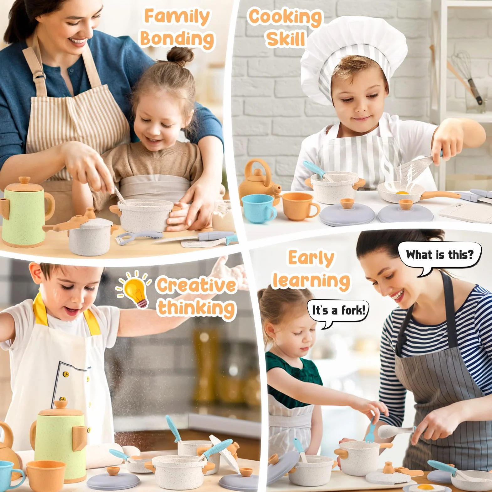 Dreamon Cucina Giocattolo per Bambini Set 31PCS Accessori Cucina Bambini Pentole e Padelle Giocattolo Gameplay Sicuro e Durevole Regali per Bambino Bambina di 3 4 5 6 Anni