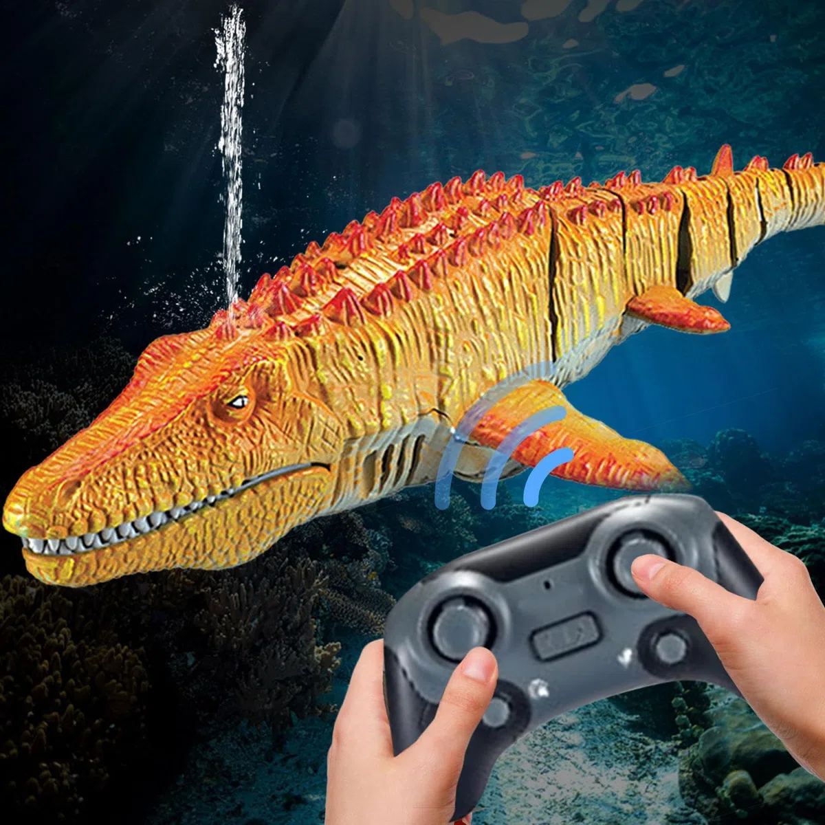 Giocattolo di Mosasaurs subacqueo - Creatura 'acqua telecomandata con effetto spray | Reptile di nuoto RC realistico con luci per avventure in piscina, di bagno interattivo o gioco estivo al
