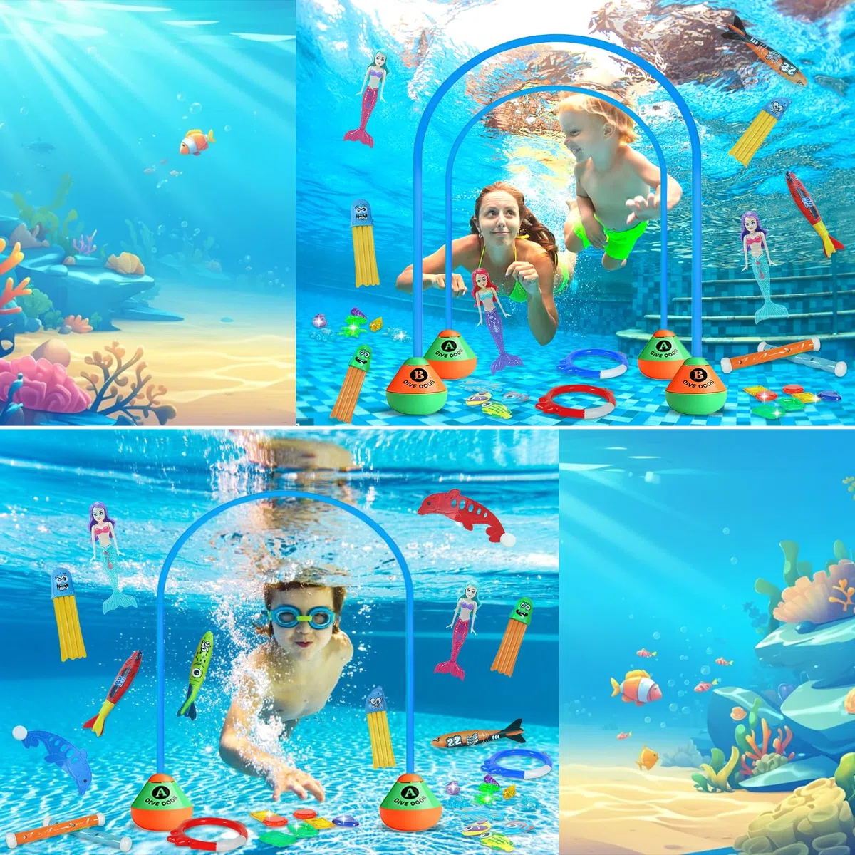 Giochi Immersione Piscina 43 Pezzi,Giochi da Piscina per Bambini,Giocattoli da Immersione Inclusa Bastoncini da Immersione,Tesori dei Pirati e altro,Ideale per Spiaggia Piscina, e Allenamento Nuoto