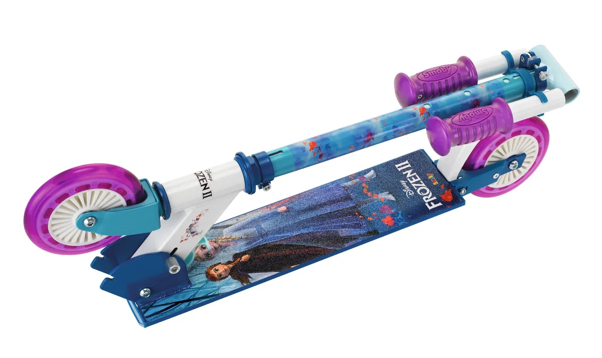 Smoby - Monopattino due ruote Frozen2, 7600750363XNB, +5 anni, manubrio regolabile, freno pedale, licenza ufficiale Frozen, pieghevole