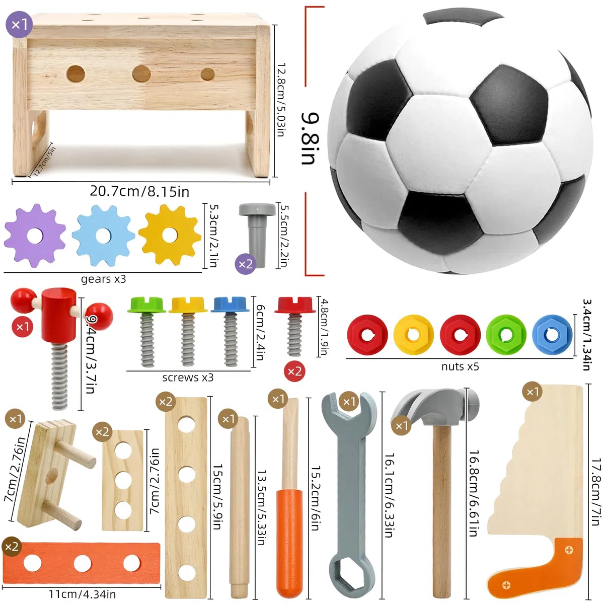AiTuiTui Attrezzi in Legno Bambini Montessori Giochi, 29 Pezzi Cassetta con degli Attrezzi, Fai-da-Te Banco da Lavoro, Regalo Bambina Bimbo 3 4 5 6 Anni