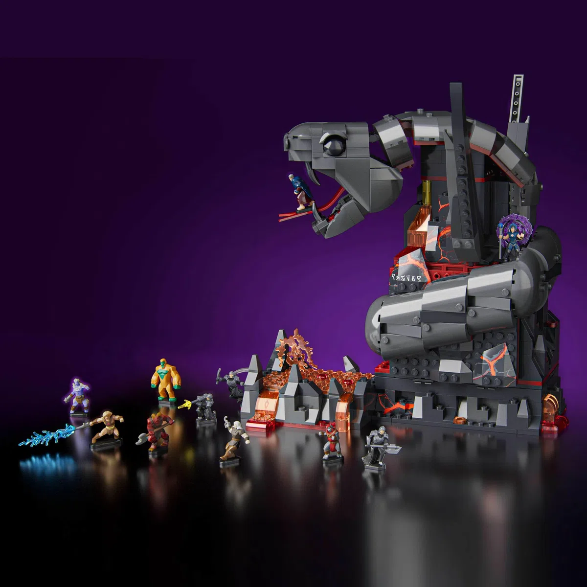 Mattel Brick Shop Masters of the Universe, Scontro alla Snake Mountain con 636 pezzi e 12 personaggi, per collezionisti adulti e ragazzi dai 13 anni in su, JMB31