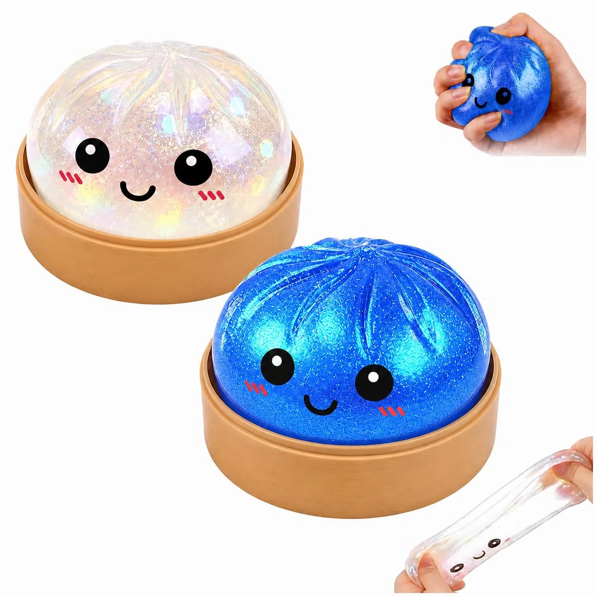 2PCS Gigante Glitter Squishys Ravioli,Divertente Giocattolo Antistress Bao Bun Con Vaporiera,Squishys a Forma Di Ravioli Glitterati,Sensory Game with Large Capacity Per il rilassamento Ragazzi
