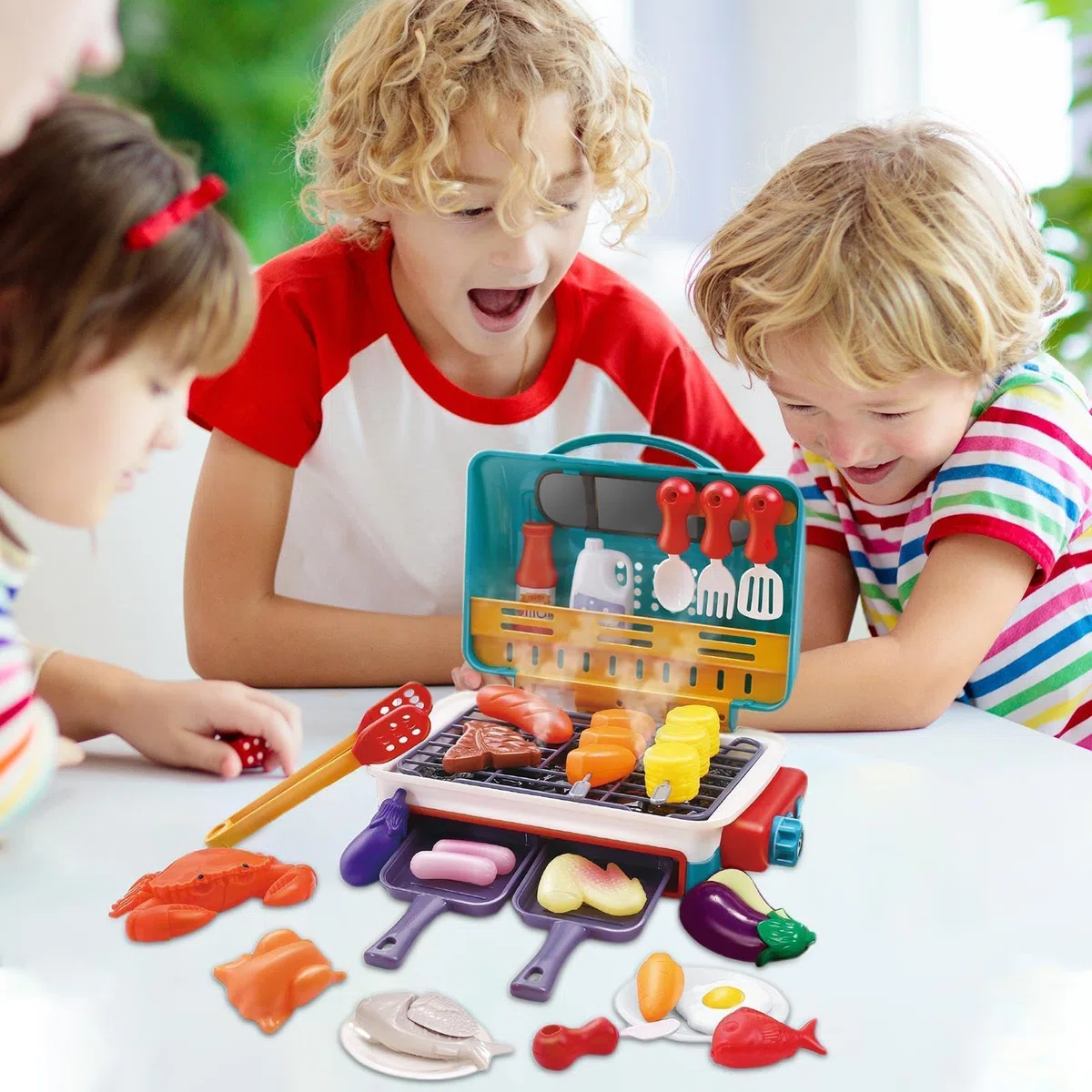 Barbecue Giocattolo Per Bambini Cucina – Set Grill Simulazione con Vapore Suono E Cibo Che Cambia Colore | Piccole Attrezzature Chef Gioco Simbolico