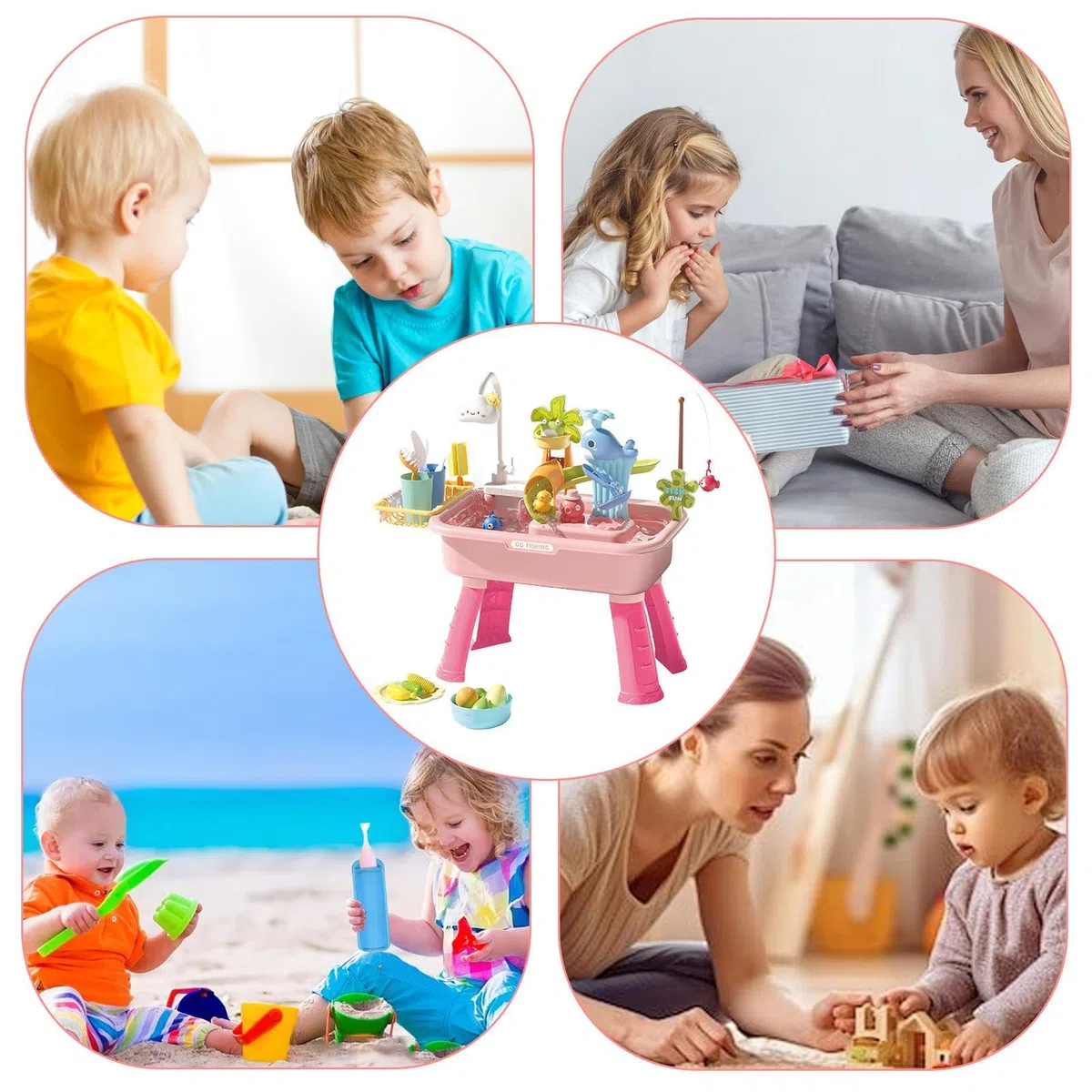 xMesa de Agua para Niños - 4 in 1 de fregadero eléctrico | Set de juego de simulación educativa | Las Aguas al AIRE juegan Niños y Niñas | Mesa de actividades de Agua amigable para Los v