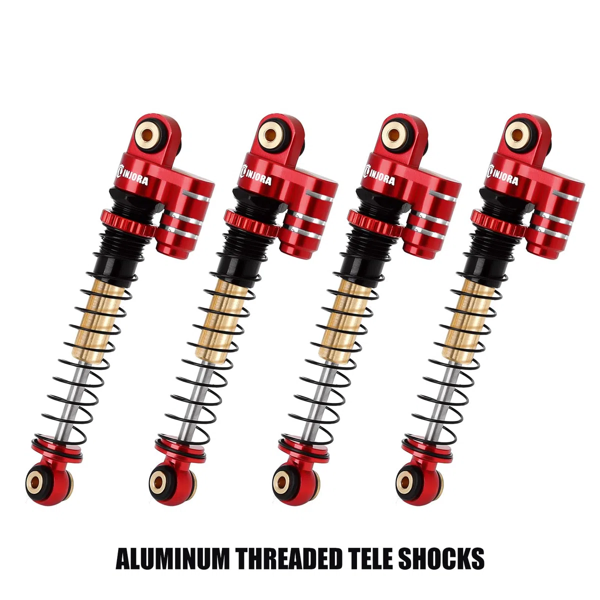 INJORA RC Ammortizzatore 43mm Filettato Tele Shocks Riempito d'olio Damper per 1/24 RC Crawler Axial SCX24 Deadbolt Bronco Gladiator Upgrade (Rosso,4pcs)
