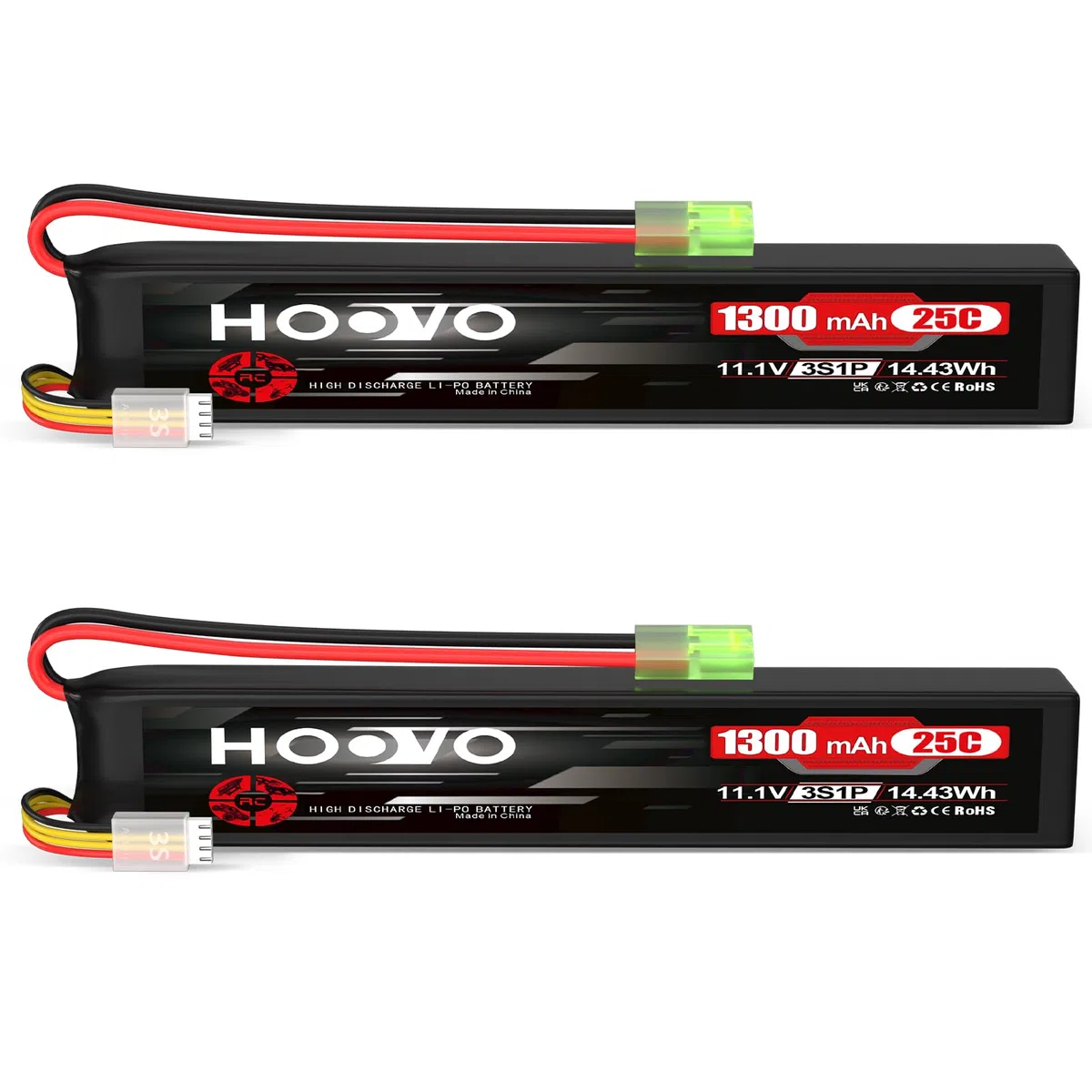 Batteria ricaricabile 3S 11,1V 1300mAh 25C Airsoft Lipo con spina Mini Tami ya HOOVO per AEG con spazio relativamente piccolo (2 pezzi)