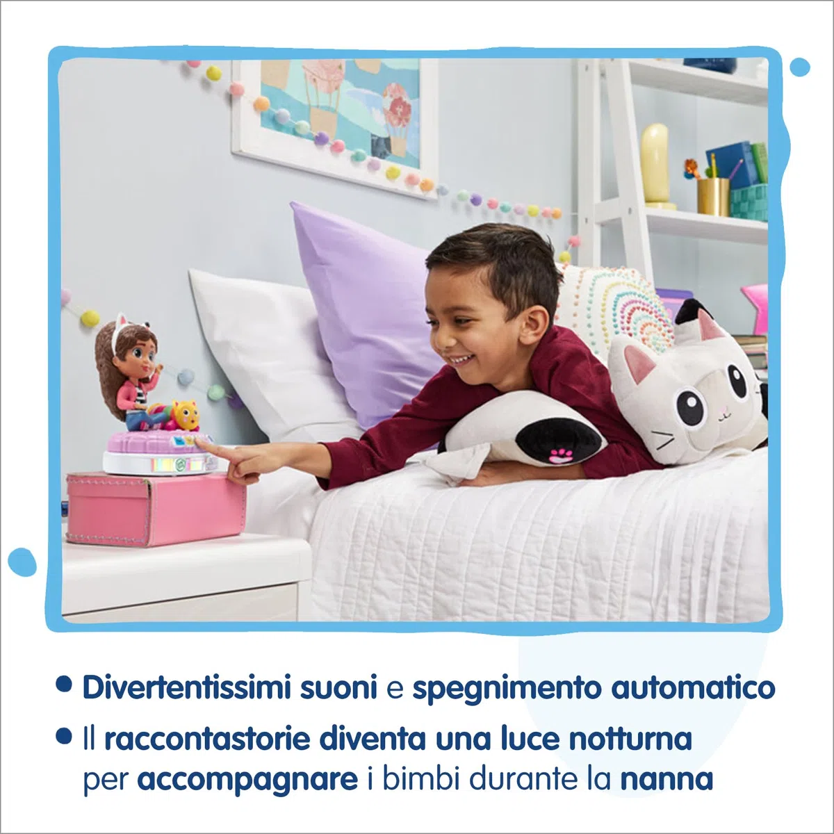 VTech Racconta Storie Luminoso di Gabby, Giocattolo Interattivo Raccontastorie con Suoni, Cuscigatta Utilizzabile come Luce Notturna, 4 Bottoni Interattivi, Lingua Italiana, Batterie Incluse, 3-7 Anni
