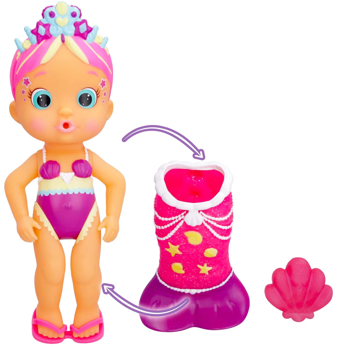 Bloopies Magic Tail Mermaid Millie, Giocattolo d'Acqua, Sirena con Coda scintillante con Glitter e la sua Mascotte Izzy, Spruzza Acqua e Fa Bolle, Giocattolo Regalo per Bambini dai 18 Mesi in su
