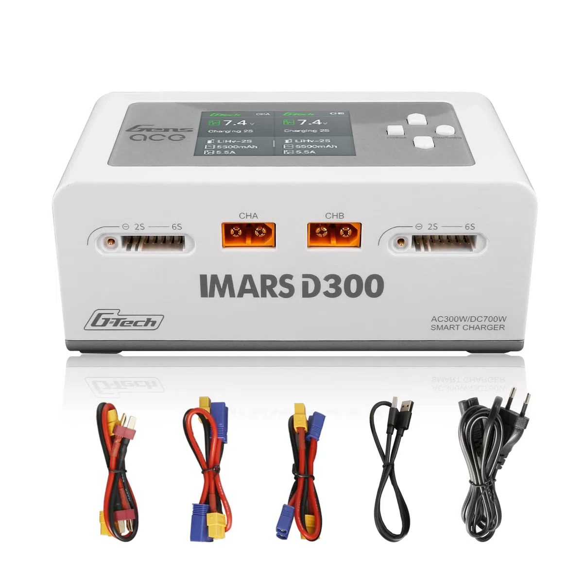 GensAce Imars Dual Channel AC300W/DC350Wx2 Balance Akkupack Ladegerät für Ninh/Lipo Akku (White)