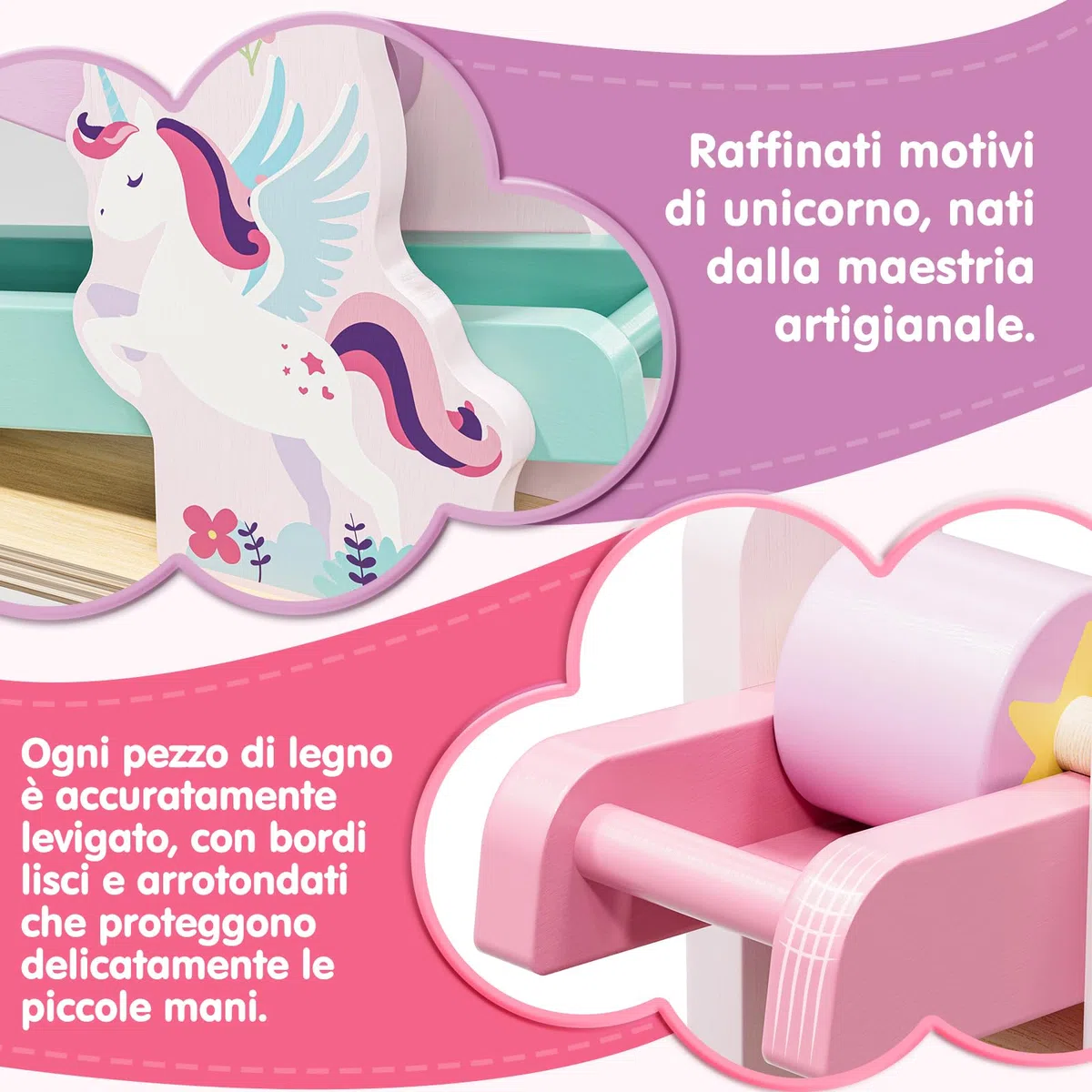 Lehoo Castle Giocattoli Montessori 1 Anno, Rampa in Legno Unicorno per Bambina, Pista con 4 Roller, Gioco Educativo in Legno, Regalo Bambina 1 2 Anni