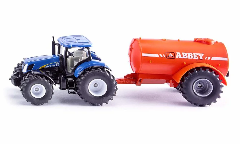 Siku 1945, Trattore con carrobotte monoasse per liquami, 1:50, Metallo/Plastica, Blu/Arancione, Multifunzionale