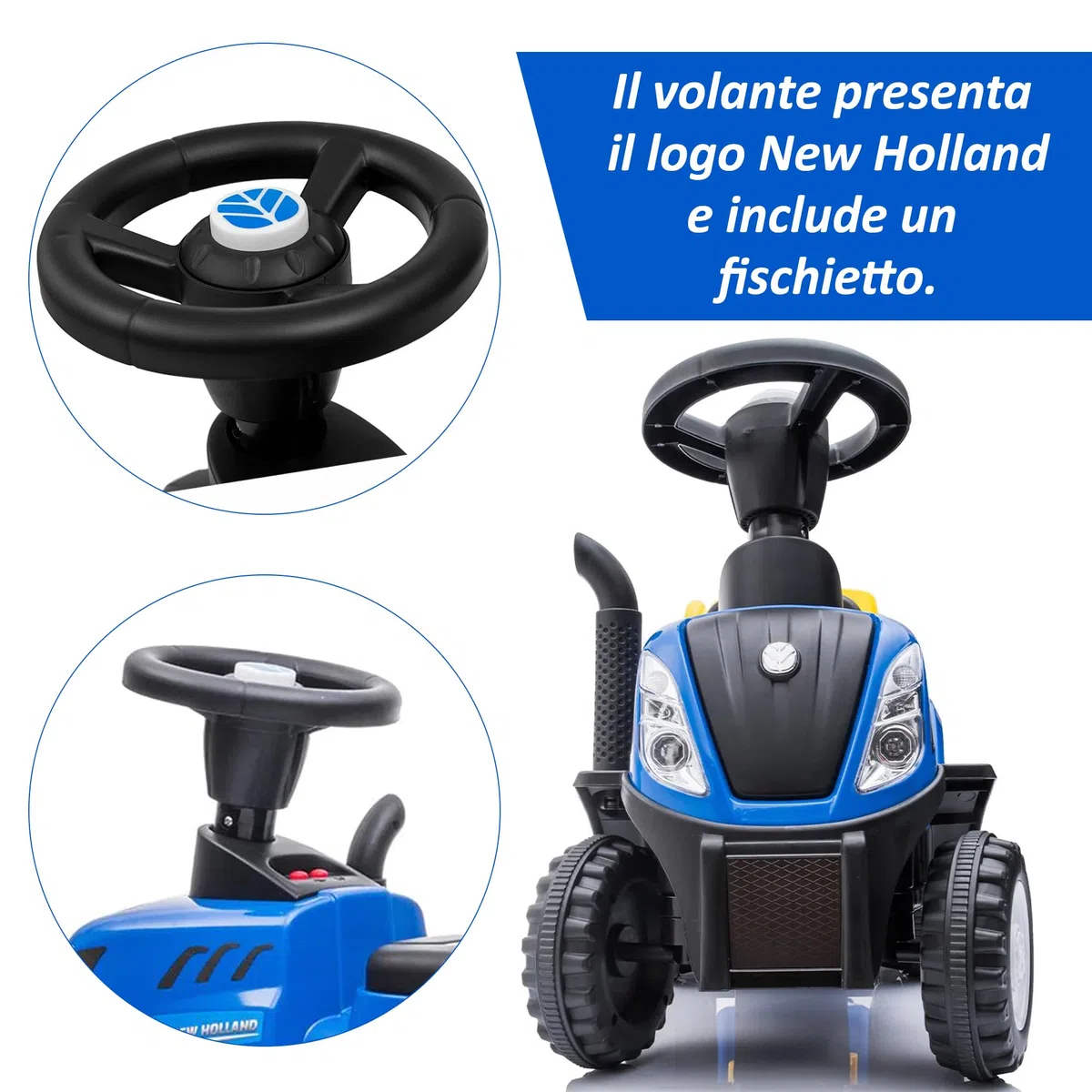 COIL Trattore New Holland Rutscjauto con Rimorchio - Trattore Buggy con Licenza, Include Rastrello e Pala - Realizzato in Plastica di Alta Qualità - Trattore Giocattolo Per Bambini